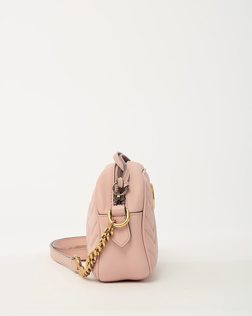 Gucci Pink Chevron Leather Mini Marmont Camera Bag GHW