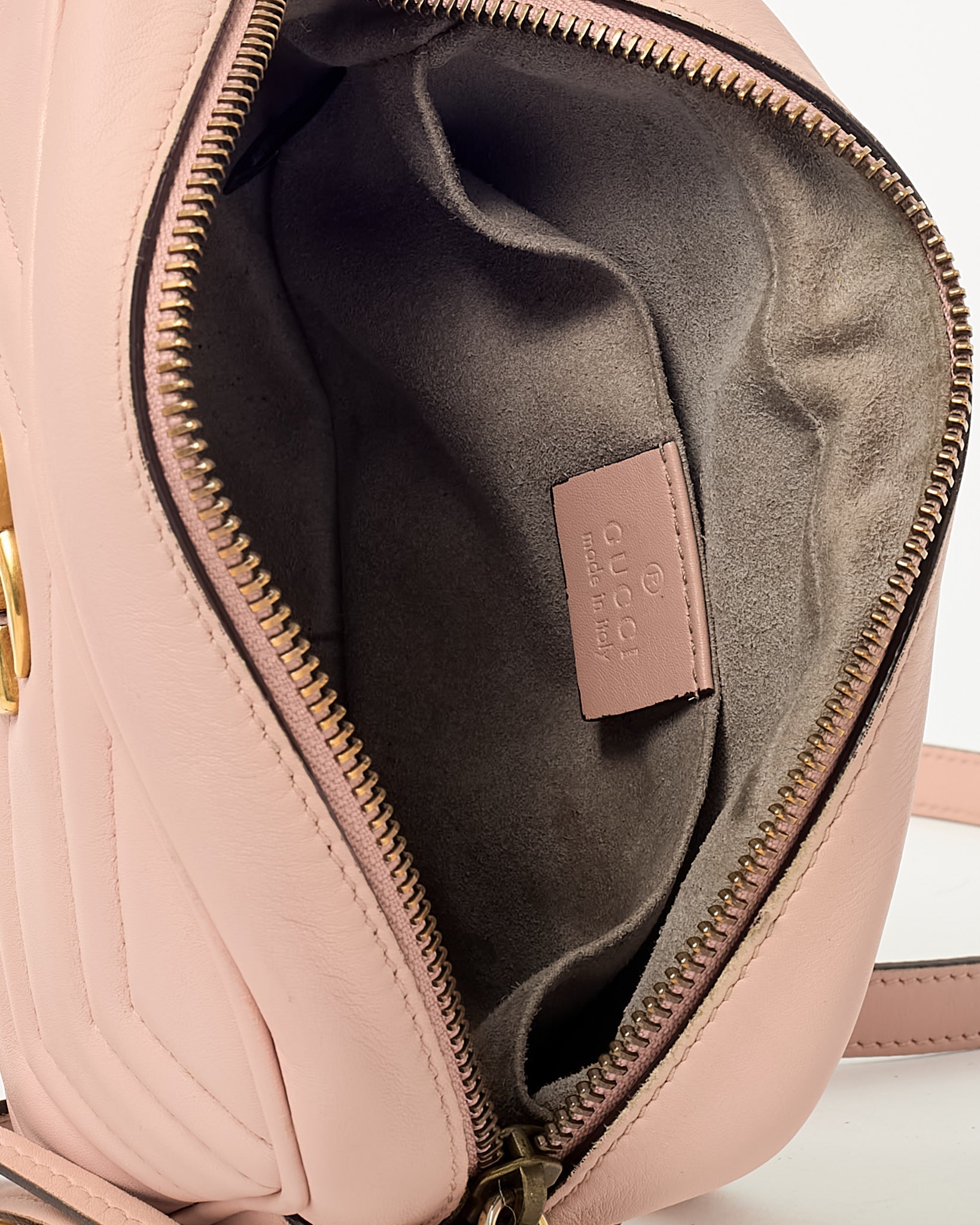 Gucci Pink Chevron Leather Mini Marmont Camera Bag GHW
