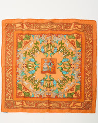 Hermès Orange/Blue/Green/ Multi Animal "Early America" Silk Printed 45cm Scarf