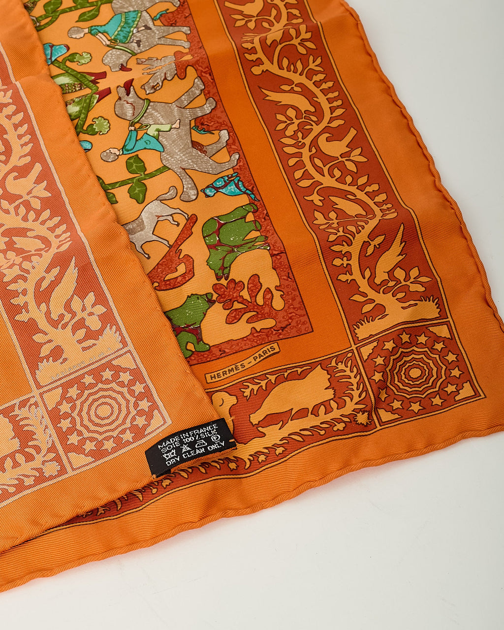 Hermès Orange/Blue/Green/ Multi Animal "Early America" Silk Printed 45cm Scarf