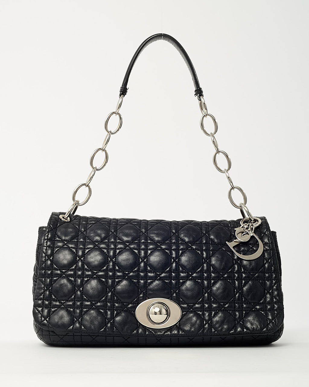 Dior Black Cannage Leather Medium Rendezvous Chain Shoulder Bag