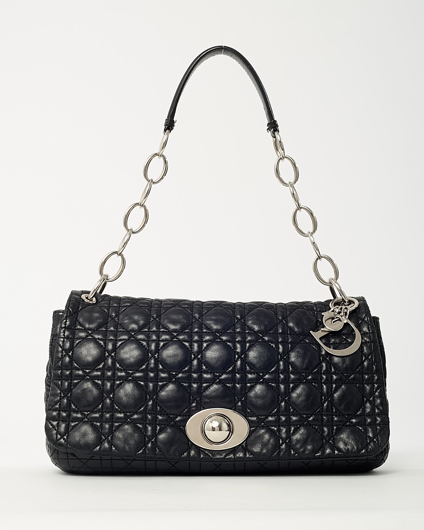Dior Black Cannage Leather Medium Rendezvous Chain Shoulder Bag