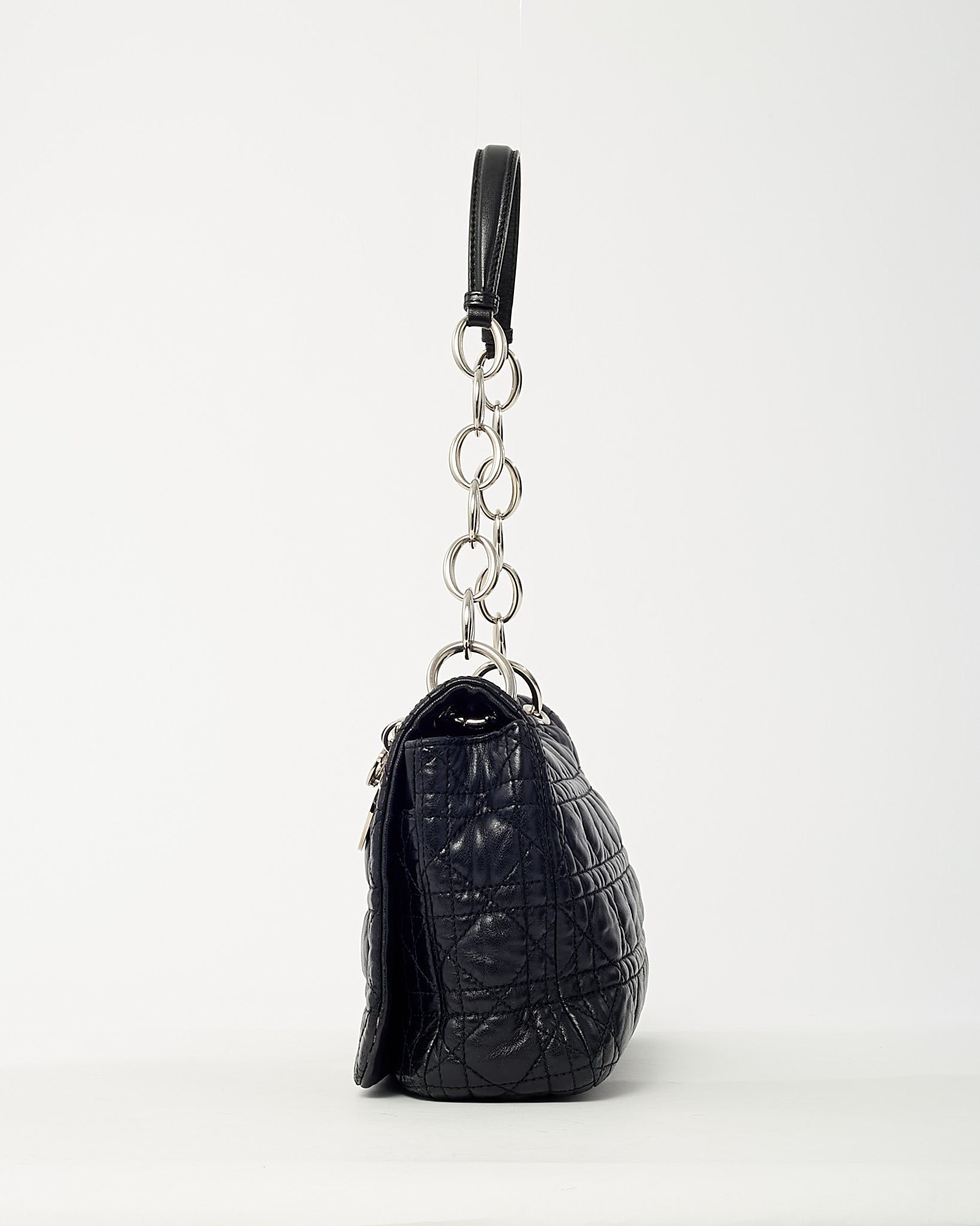 Dior Black Cannage Leather Medium Rendezvous Chain Shoulder Bag