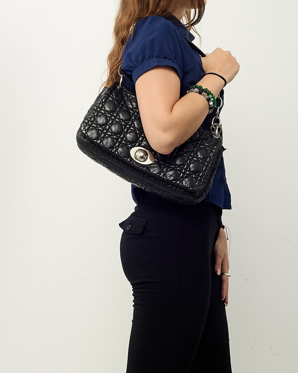 Dior Black Cannage Leather Medium Rendezvous Chain Shoulder Bag