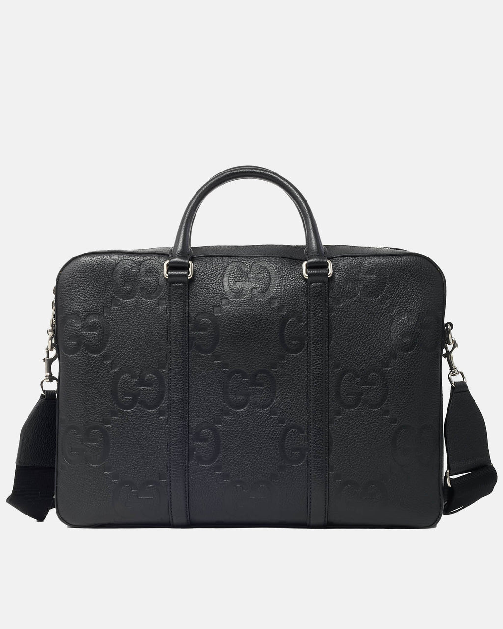 Gucci Black Jumbo GG Monogram Embossed Leather Briefcase with Strap