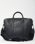 Gucci Black Jumbo GG Monogram Embossed Leather Briefcase with Strap