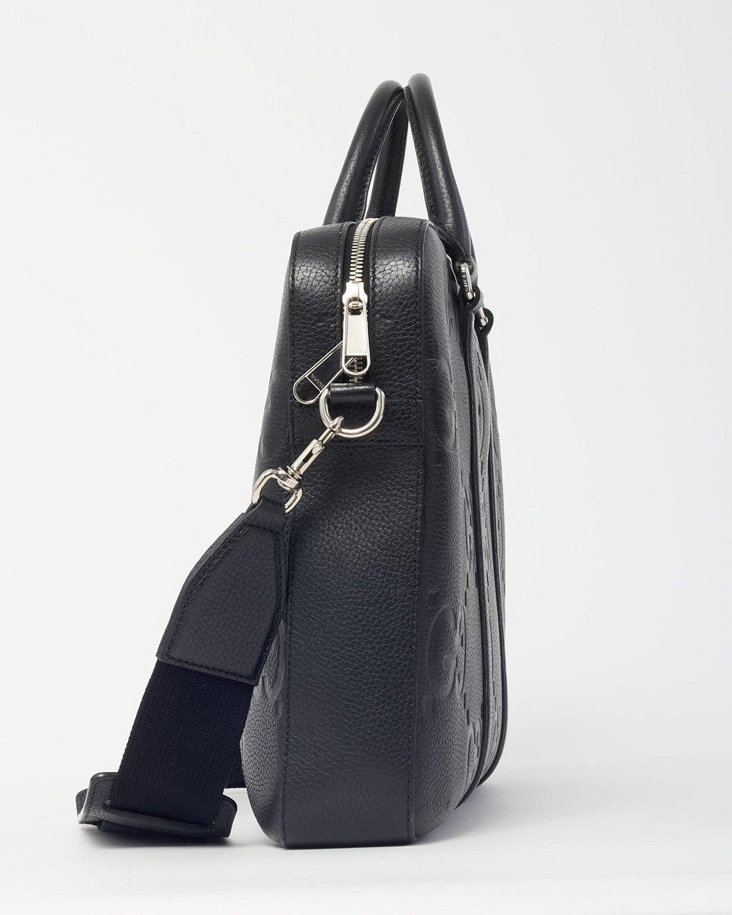 Gucci Black Jumbo GG Monogram Embossed Leather Briefcase with Strap