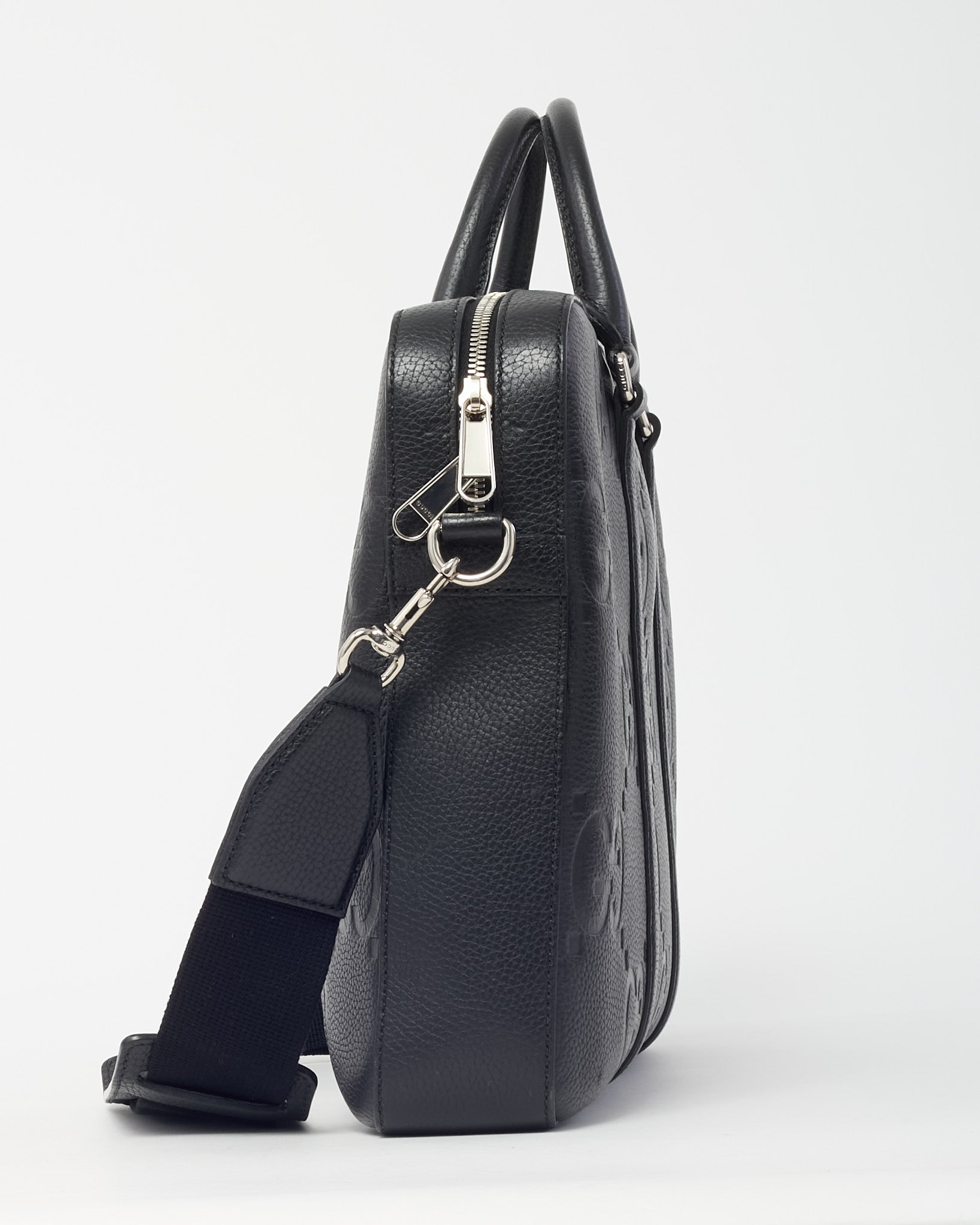 Gucci Black Jumbo GG Monogram Embossed Leather Briefcase with Strap
