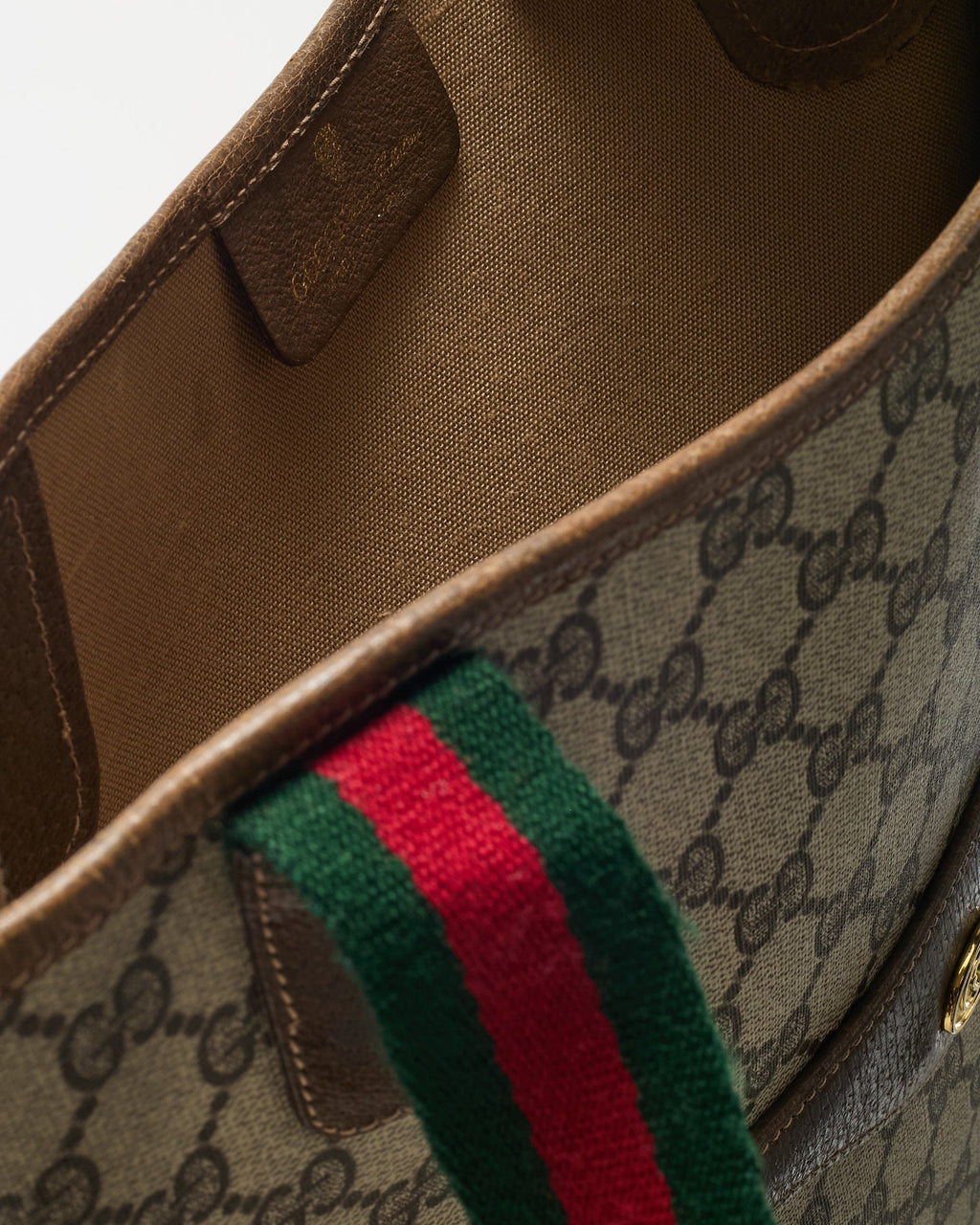 Gucci Vintage Beige and Brown GG Monogram Plus Coated Canvas Sherry Line Shopping Tote