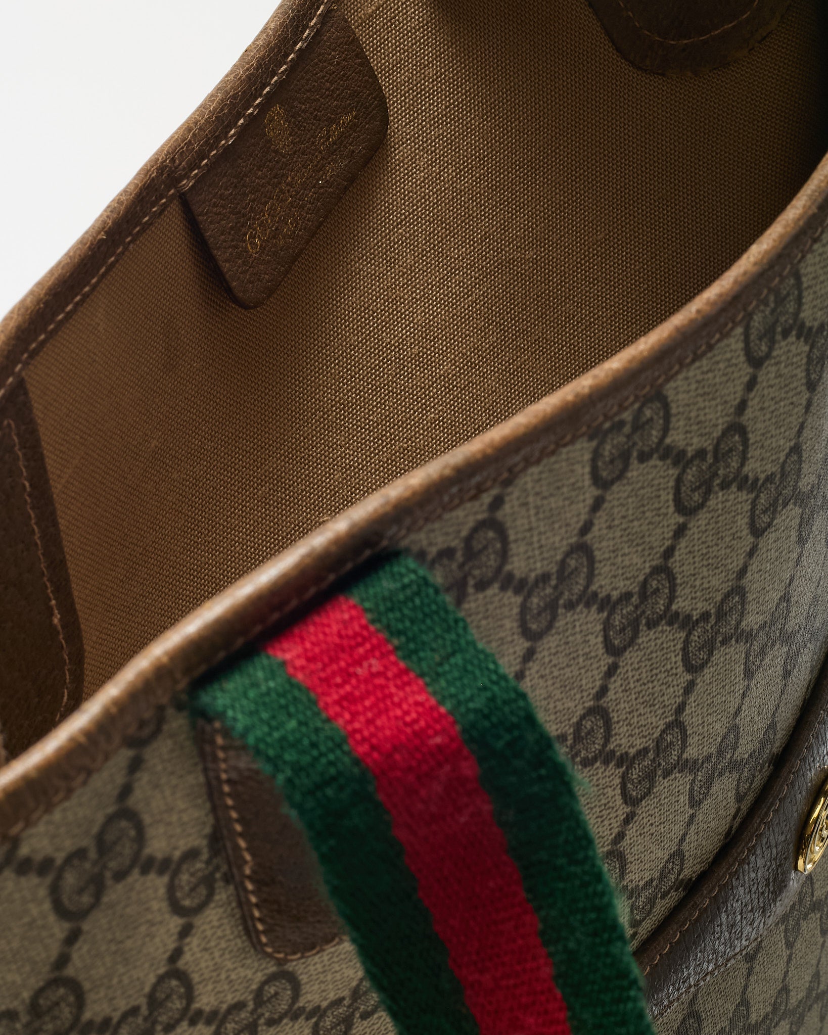 Gucci Vintage Beige and Brown GG Monogram Plus Coated Canvas Sherry Line Shopping Tote