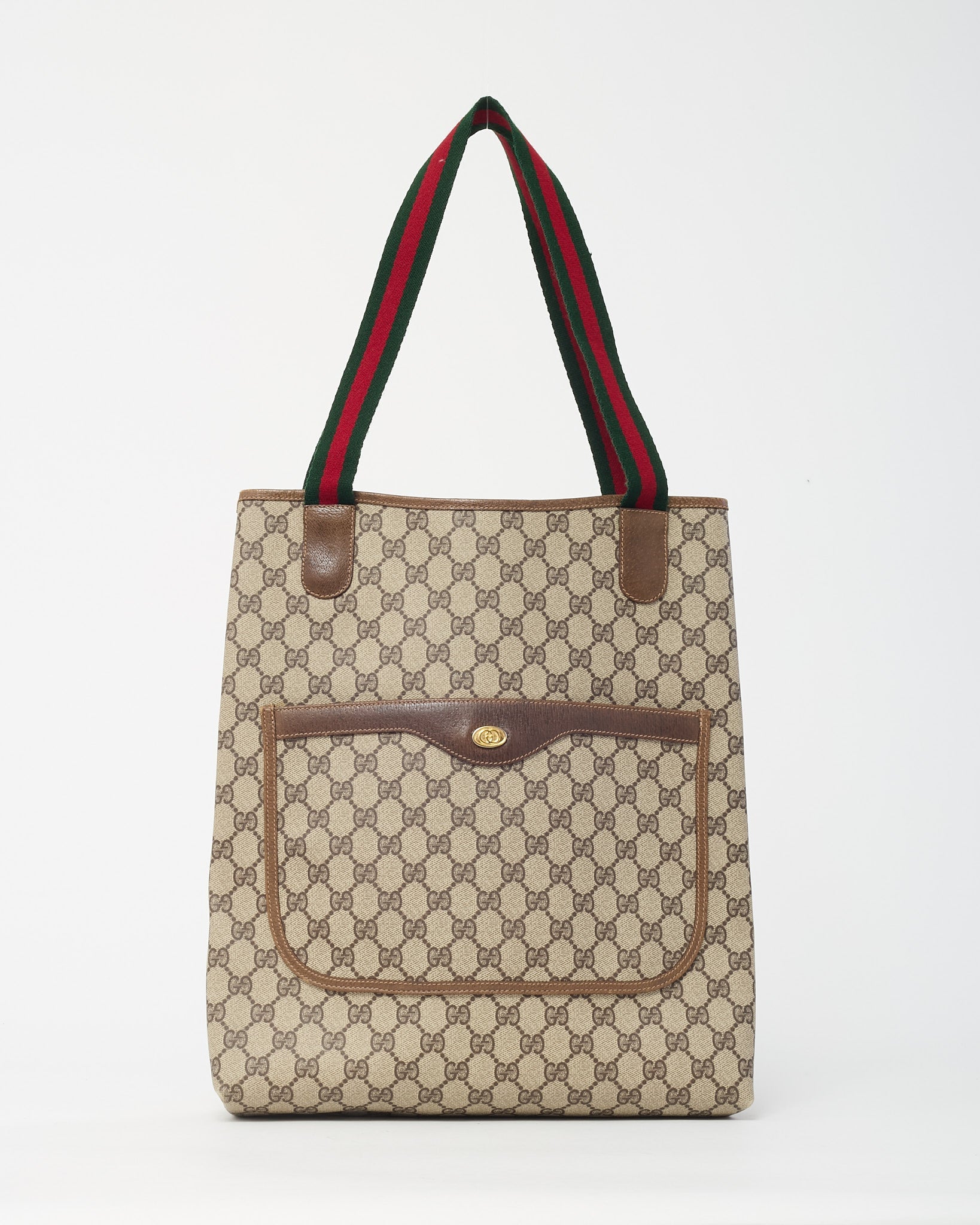 Gucci Vintage Beige and Brown GG Monogram Plus Coated Canvas Sherry Line Shopping Tote
