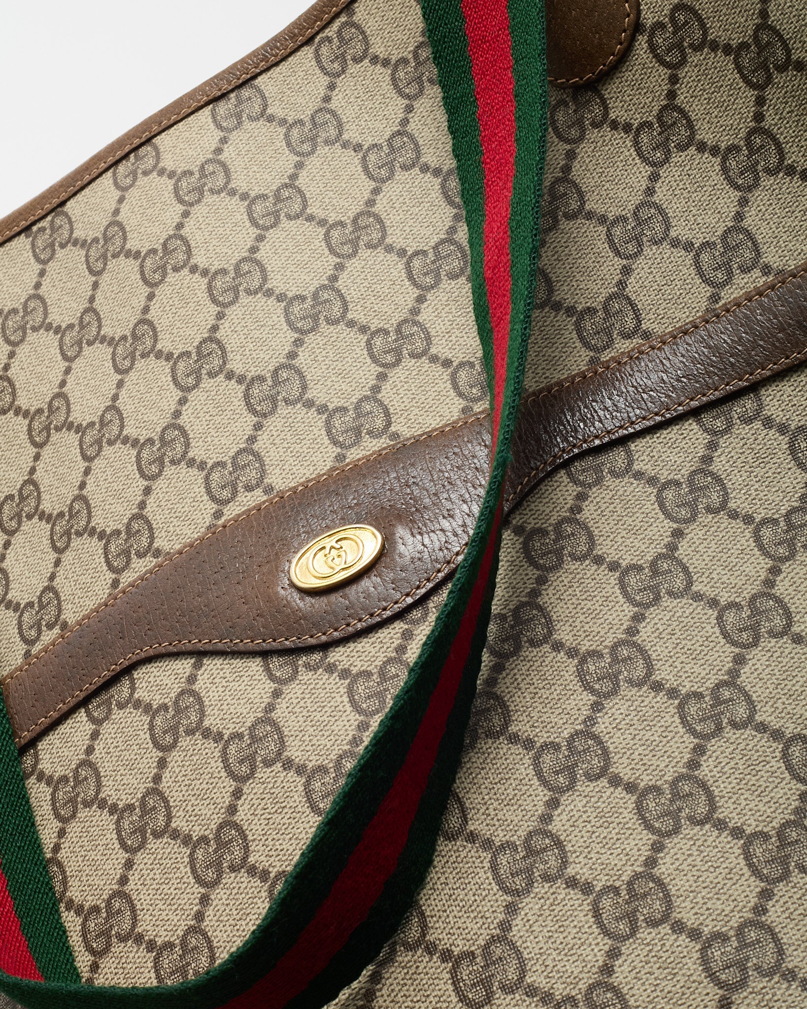Gucci Vintage Beige and Brown GG Monogram Plus Coated Canvas Sherry Line Shopping Tote