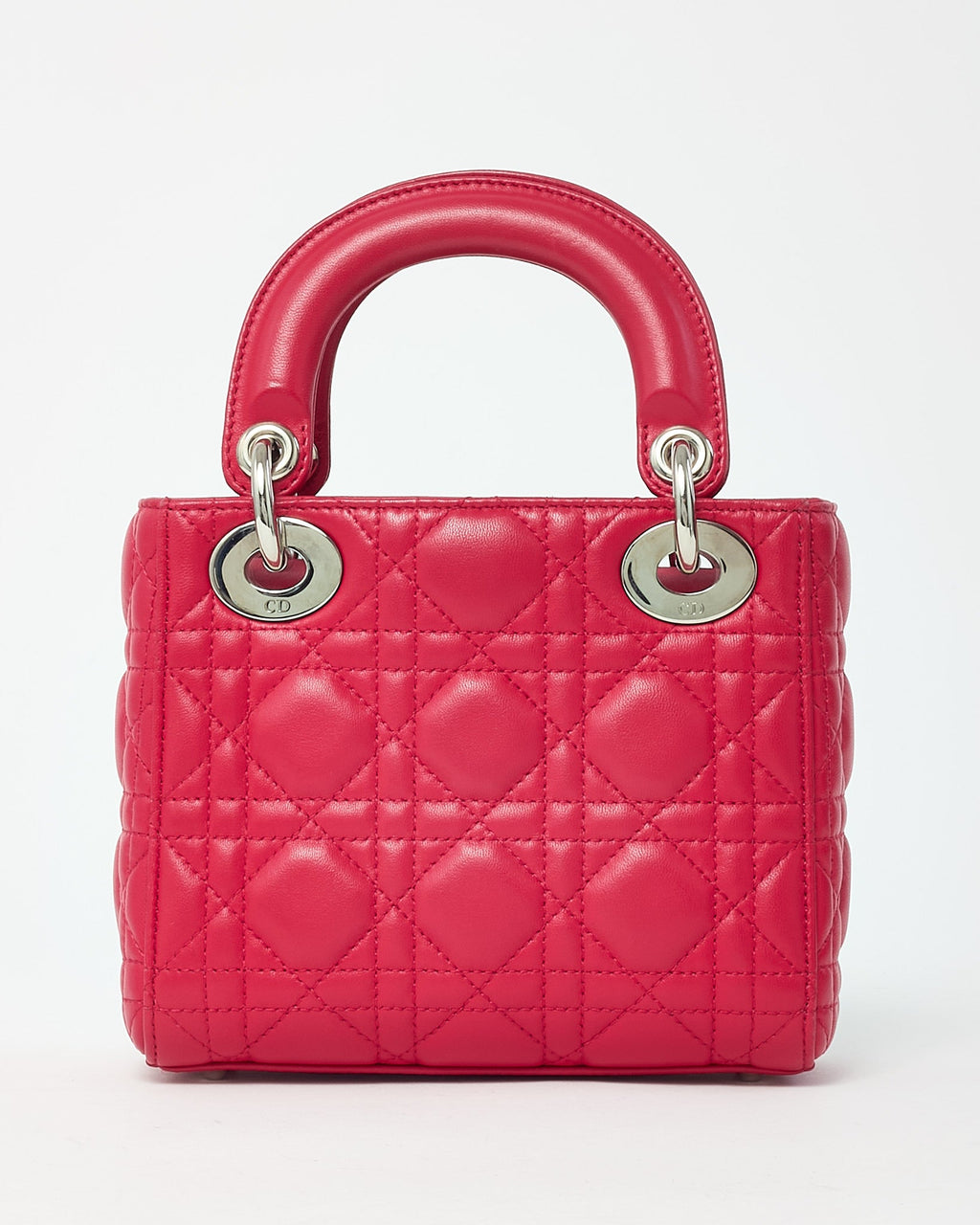 Dior Pinkish Red Cannage Lambskin Leather Mini Lady Dior Bag SHW