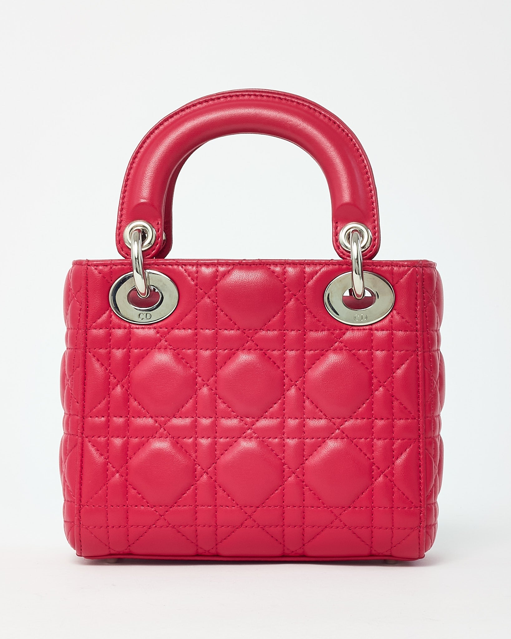 Dior Pinkish Red Cannage Lambskin Leather Mini Lady Dior Bag SHW