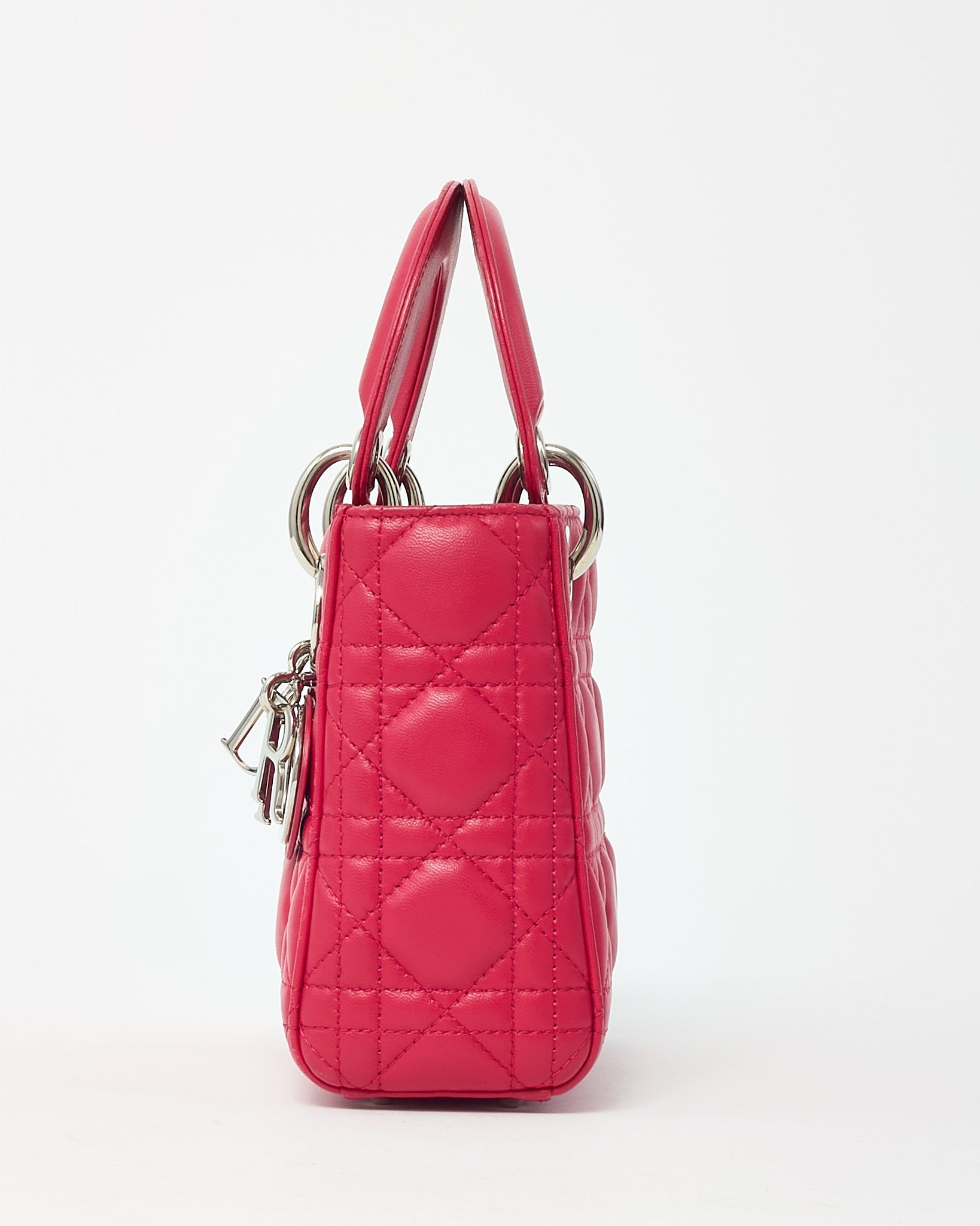 Dior Pinkish Red Cannage Lambskin Leather Mini Lady Dior Bag SHW