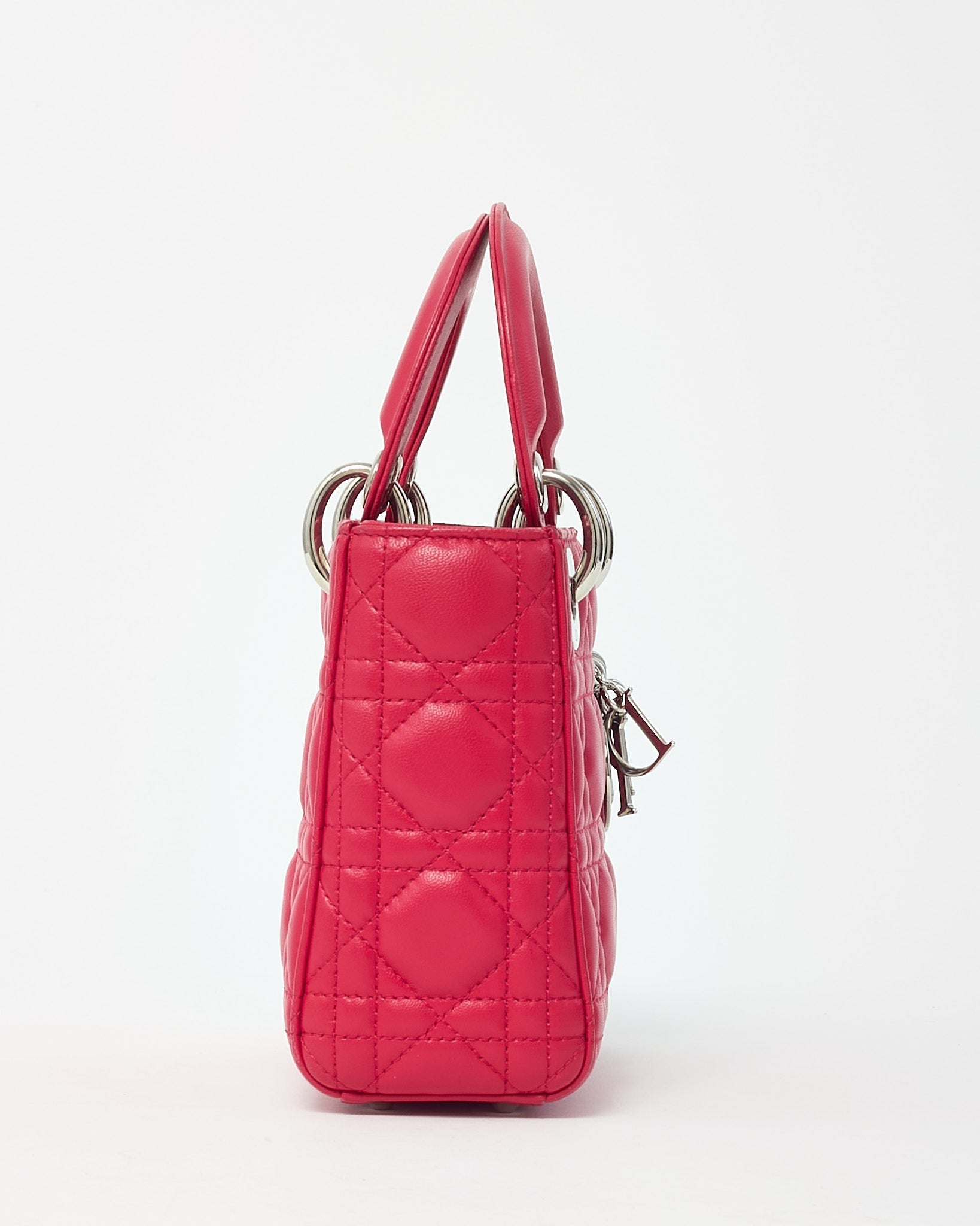 Dior Pinkish Red Cannage Lambskin Leather Mini Lady Dior Bag SHW