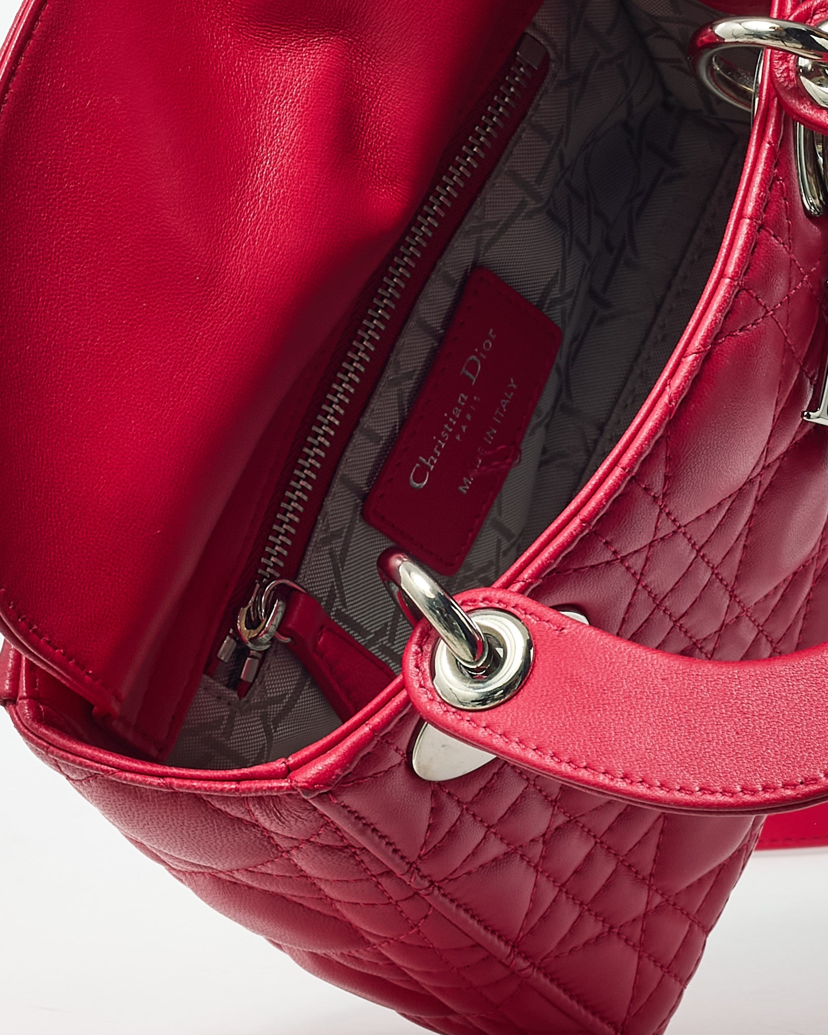 Dior Pinkish Red Cannage Lambskin Leather Mini Lady Dior Bag SHW