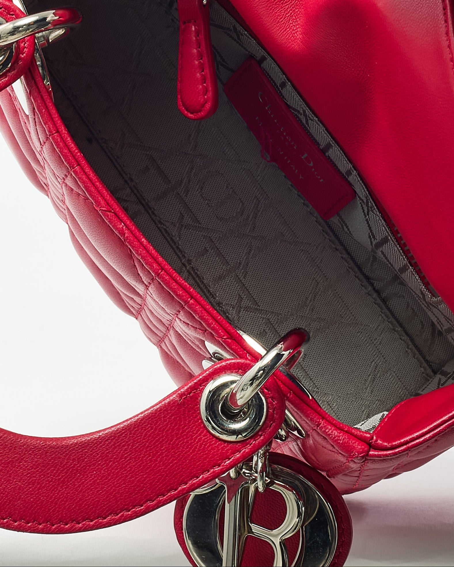 Dior Pinkish Red Cannage Lambskin Leather Mini Lady Dior Bag SHW
