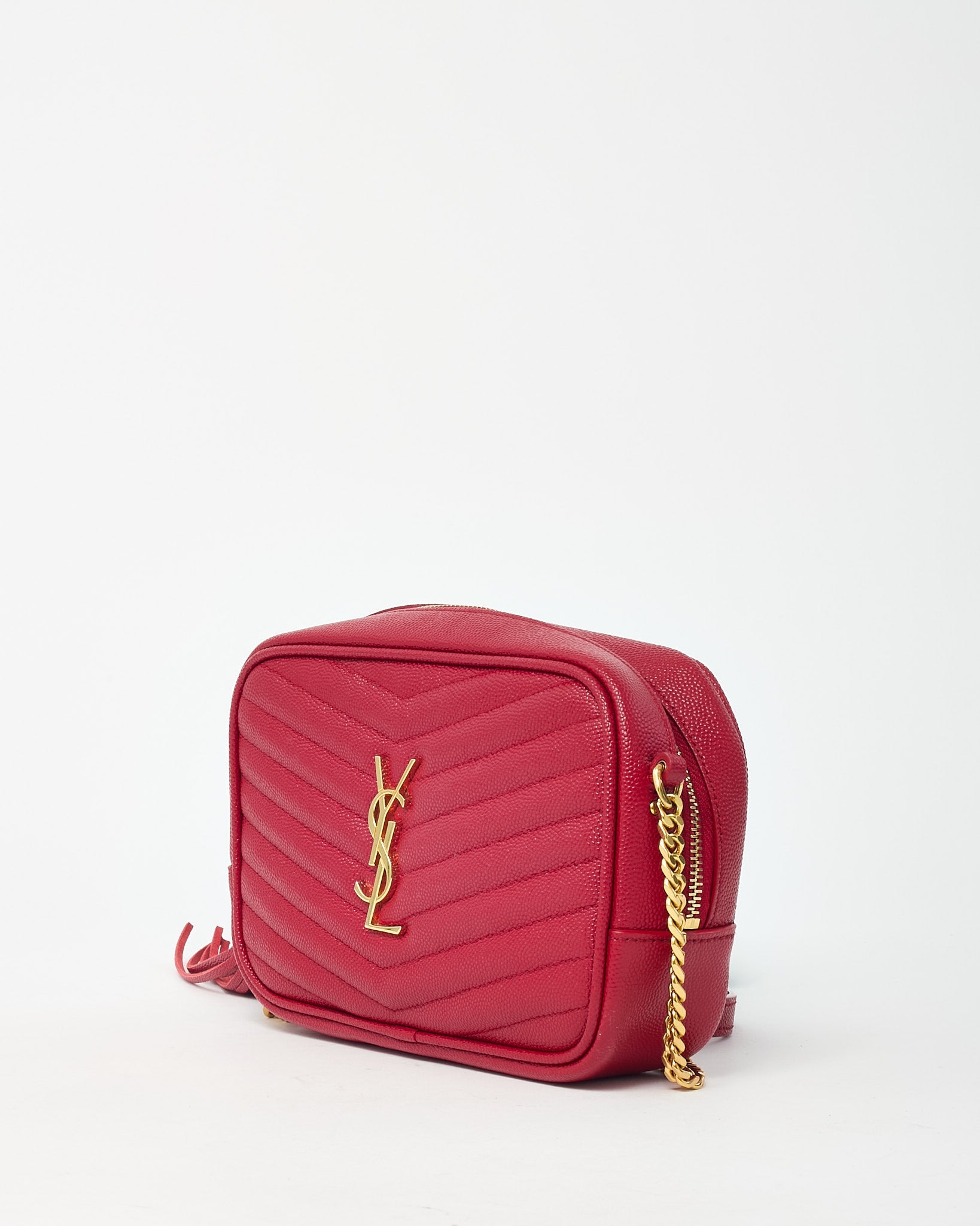 Saint Laurent Red Chevron Grain De Poudre YSL Mini Lou Chain Crossbody Bag GHW