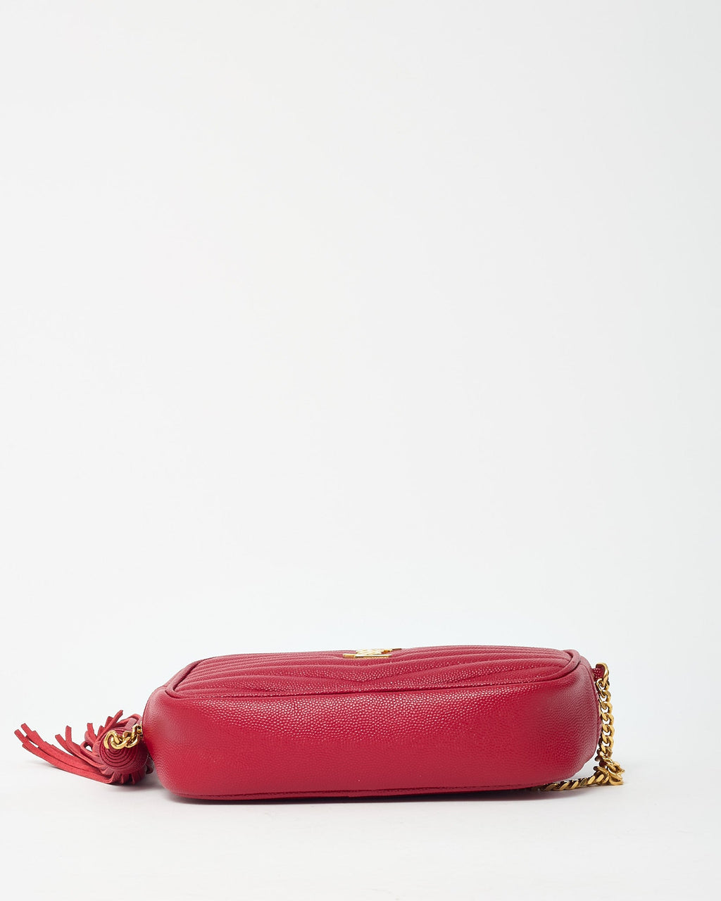 Saint Laurent Red Chevron Grain De Poudre YSL Mini Lou Chain Crossbody Bag GHW
