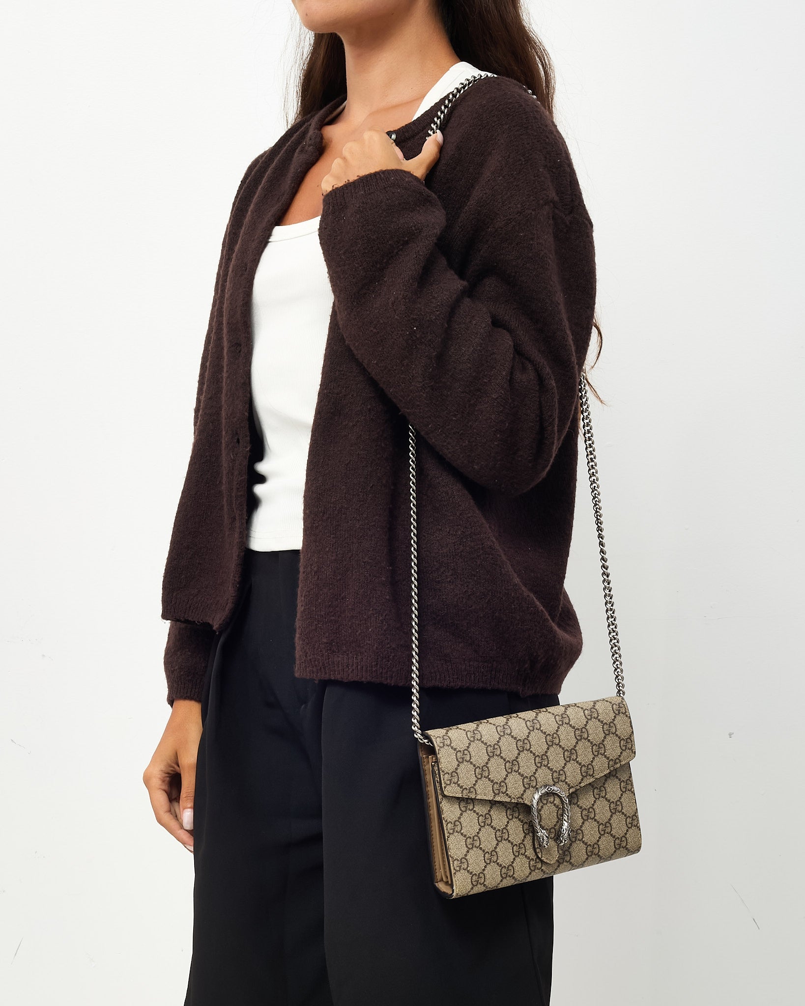 Gucci Beige & Ebony Monogram GG Supreme Canvas Dionysus WOC Crossbody Bag