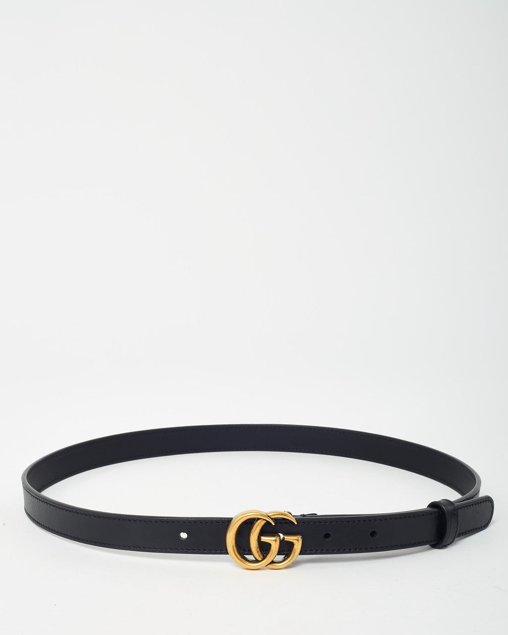 Gucci Black Leather GHW Thin GG Marmont Belt - 80/32