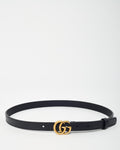 Gucci Black Leather GHW Thin GG Marmont Belt - 80/32