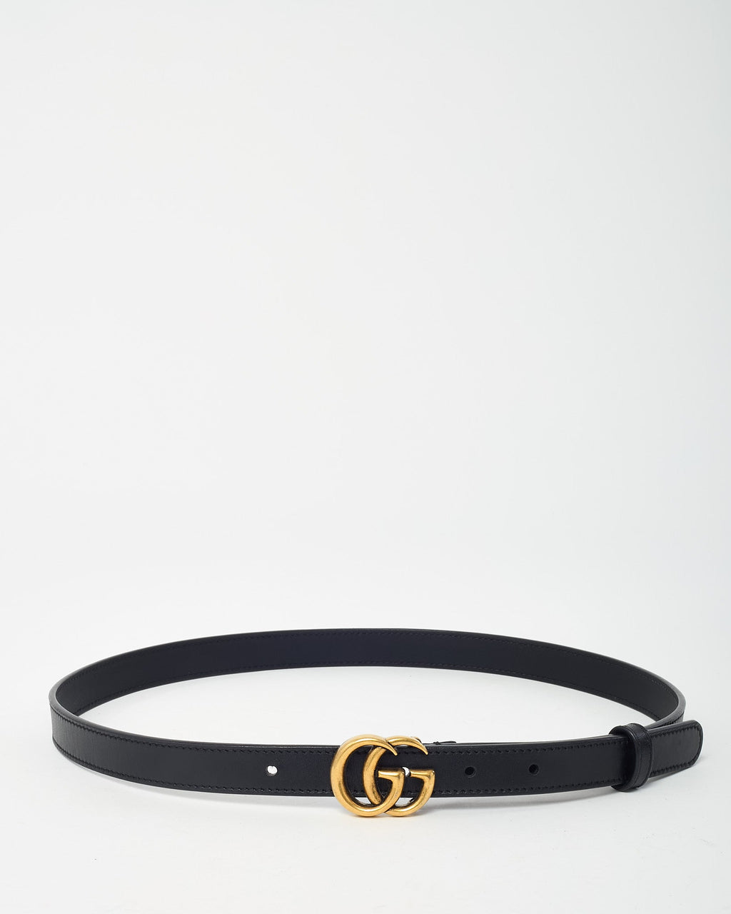 Gucci Black Leather GHW Thin GG Marmont Belt - 80/32