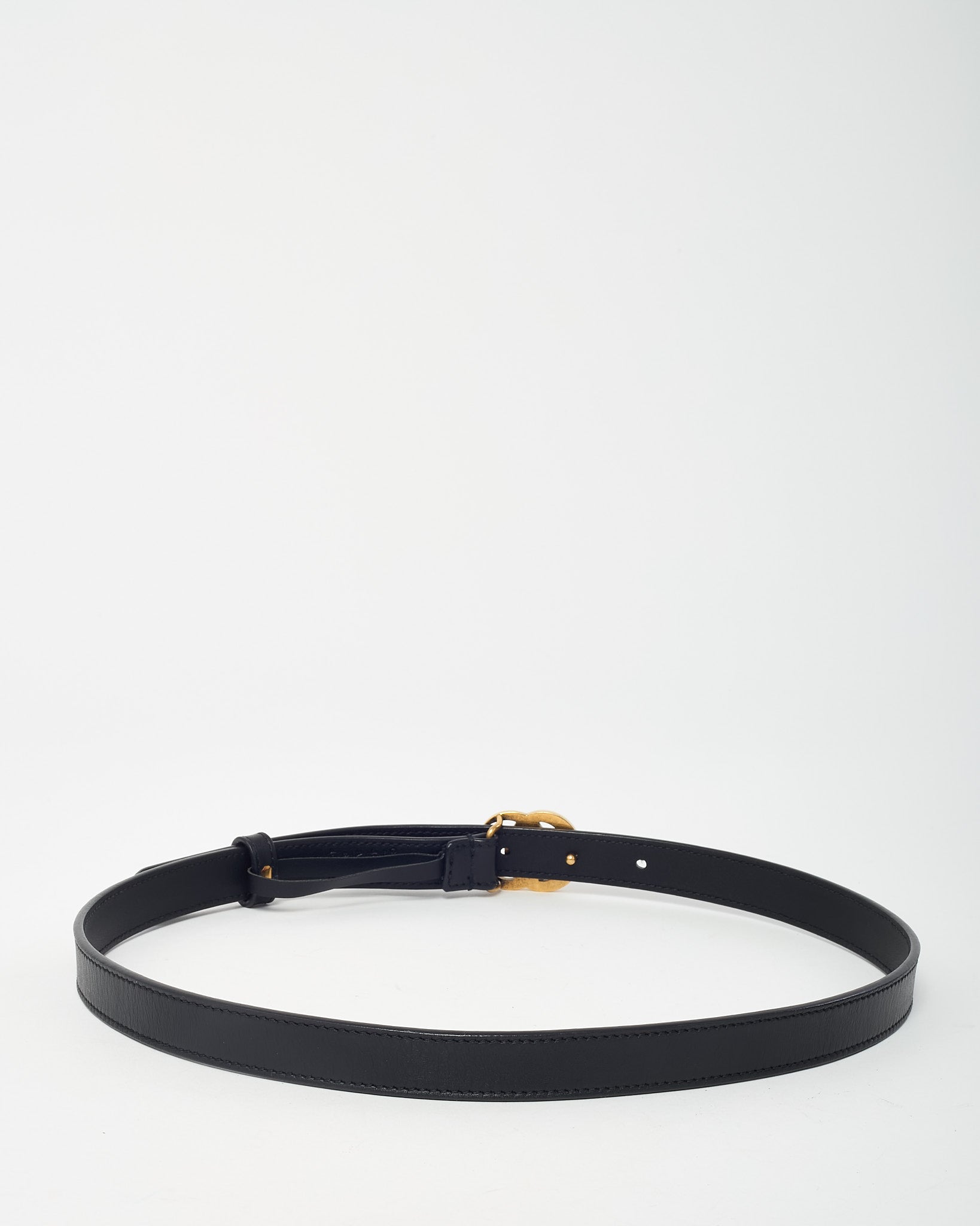 Gucci Black Leather GHW Thin GG Marmont Belt - 80/32