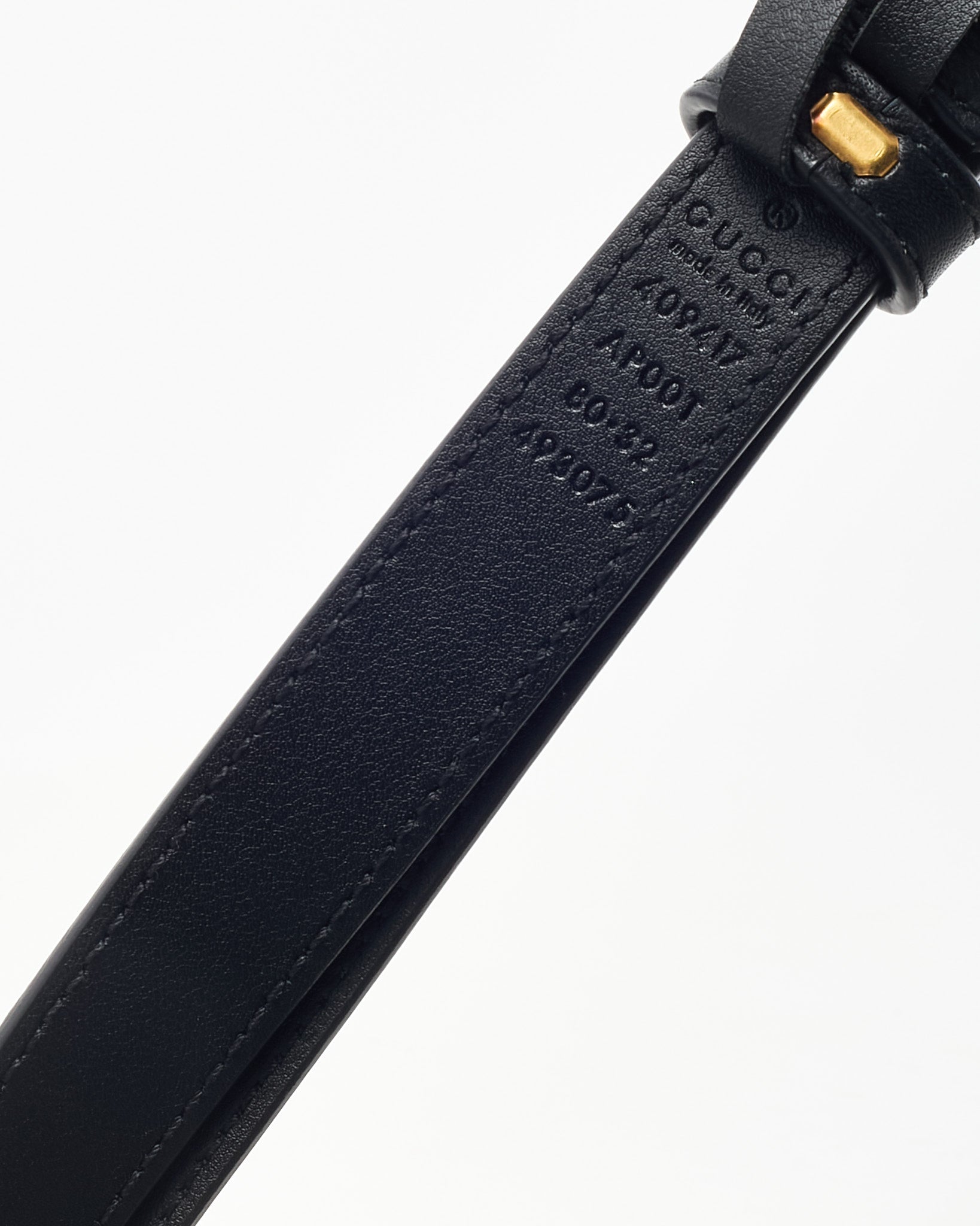 Gucci Black Leather GHW Thin GG Marmont Belt - 80/32
