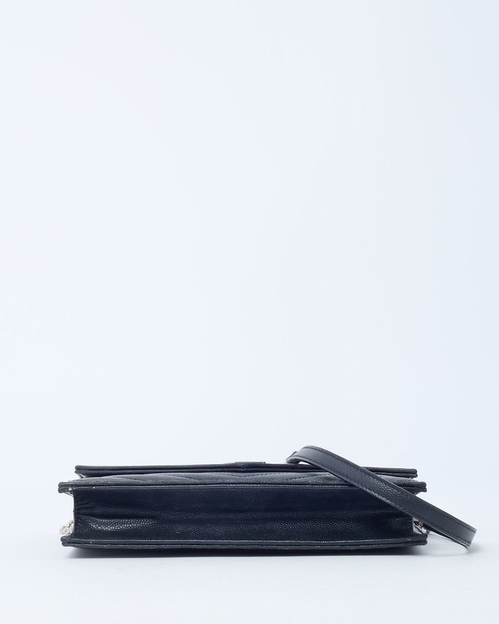 Saint Laurent Black Grain de Poudre Leather Classic YSL Cassandre Chain Wallet Crossbody SHW