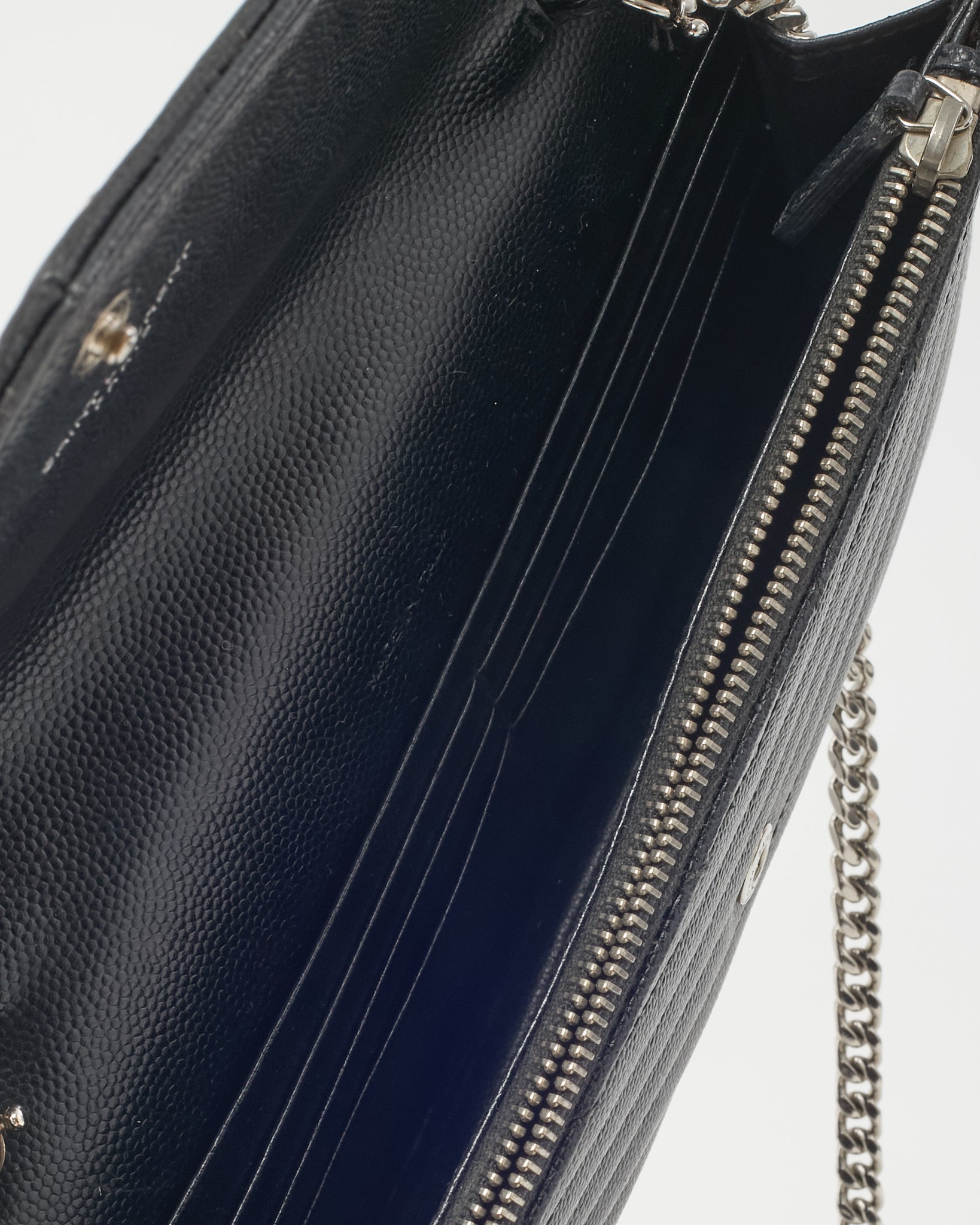 Saint Laurent Black Grain de Poudre Leather Classic YSL Cassandre Chain Wallet Crossbody SHW