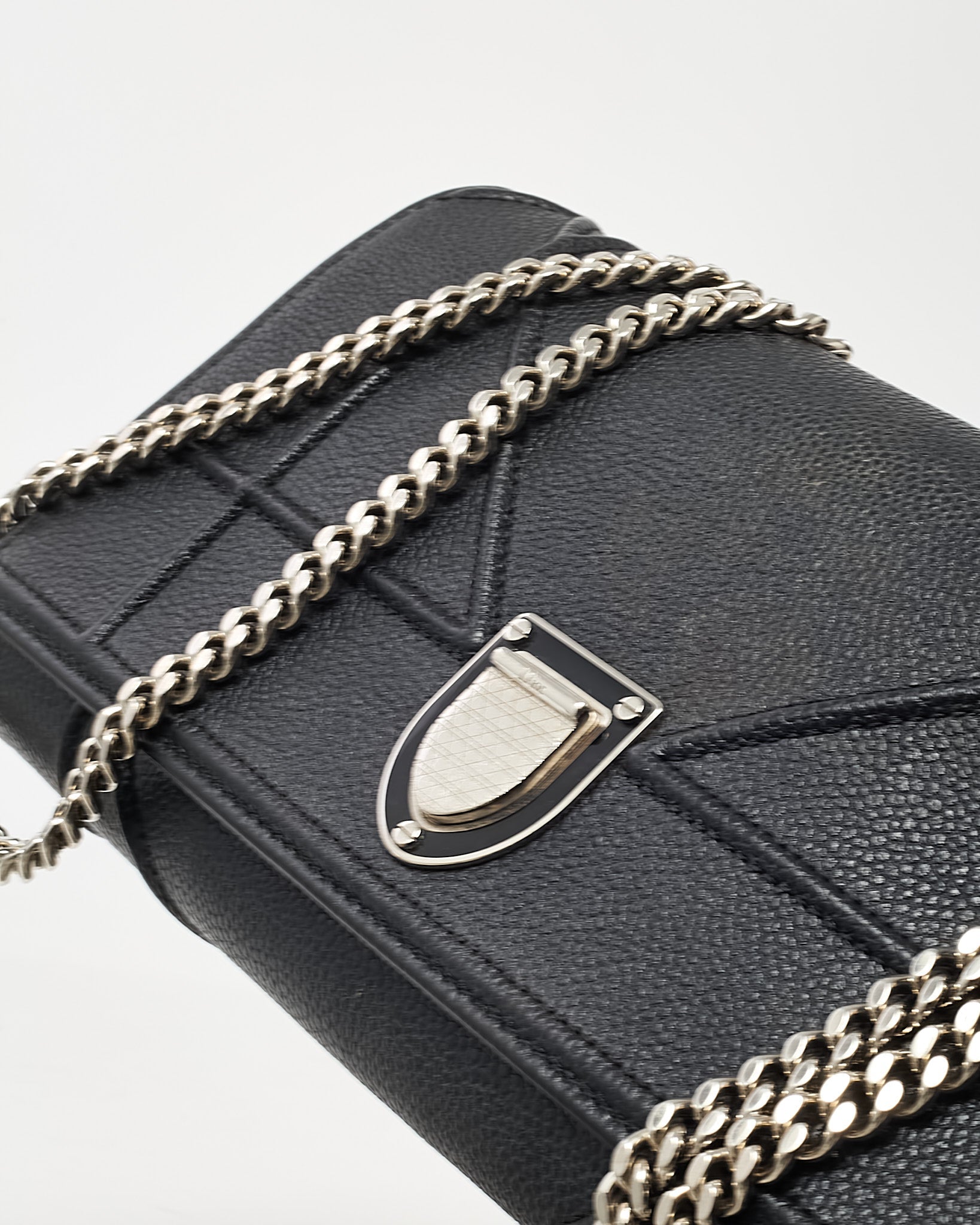 Dior Black Grained Calfskin Diorama Croisiere WOC Wallet on Chain Crossbody Bag