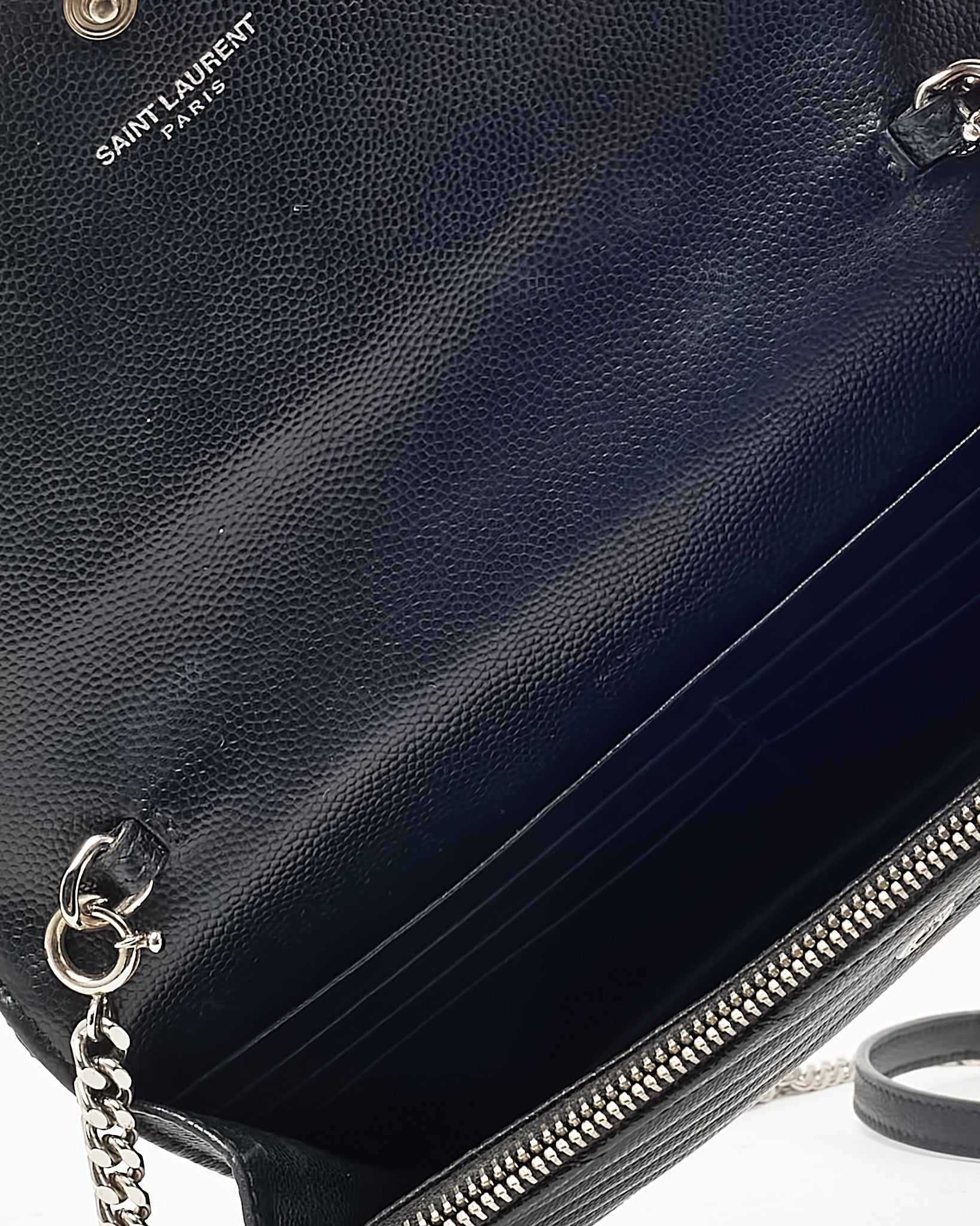 Saint Laurent Black Grain de Poudre Leather Classic YSL Cassandre Chain Wallet Crossbody SHW