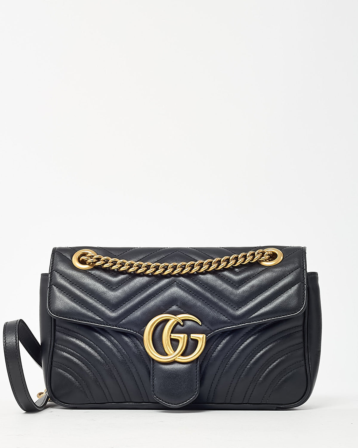Gucci Black Leather Matelassé Small GG Marmont Shoulder Bag