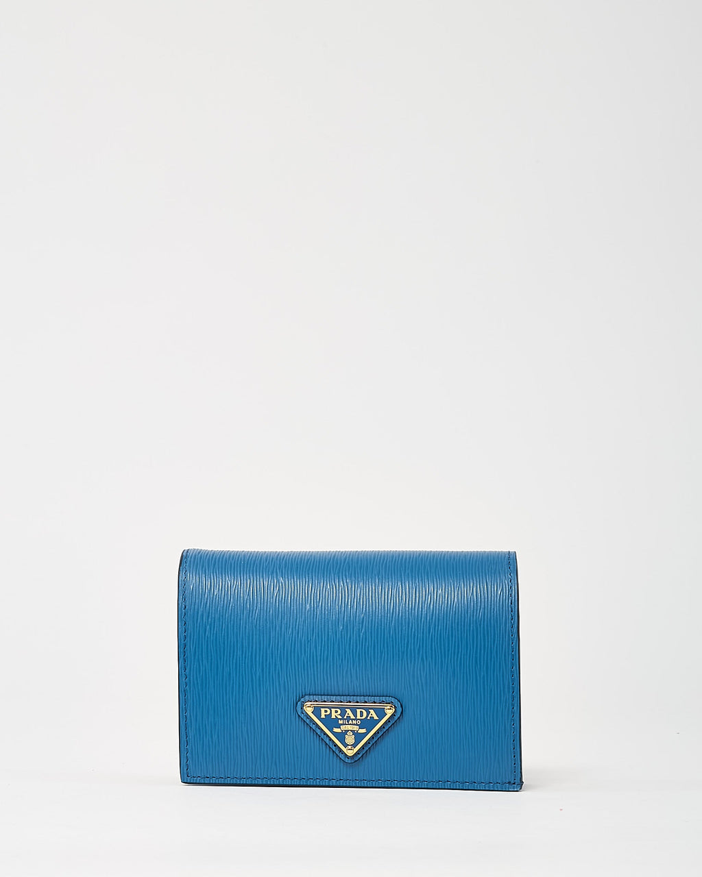 Prada Blue Vitello Move Tr Leather Triangle Logo Compact Wallet
