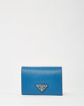 Prada Blue Vitello Move Tr Leather Triangle Logo Compact Wallet