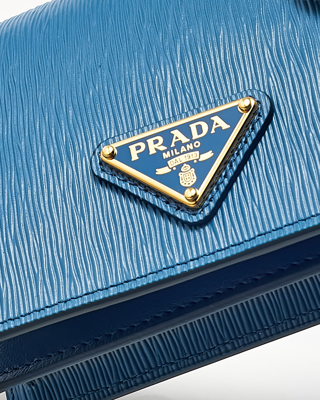 Prada Blue Vitello Move Tr Leather Triangle Logo Compact Wallet