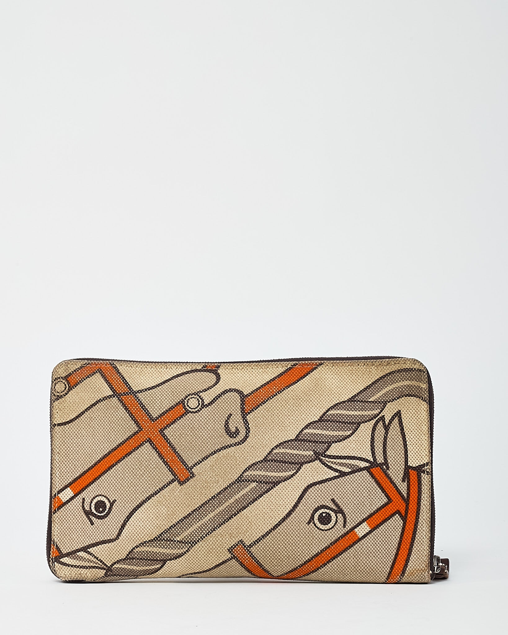 Hermès Beige and Orange Quadrige Steeple Printed Toile Canvas Zippy Wallet GM