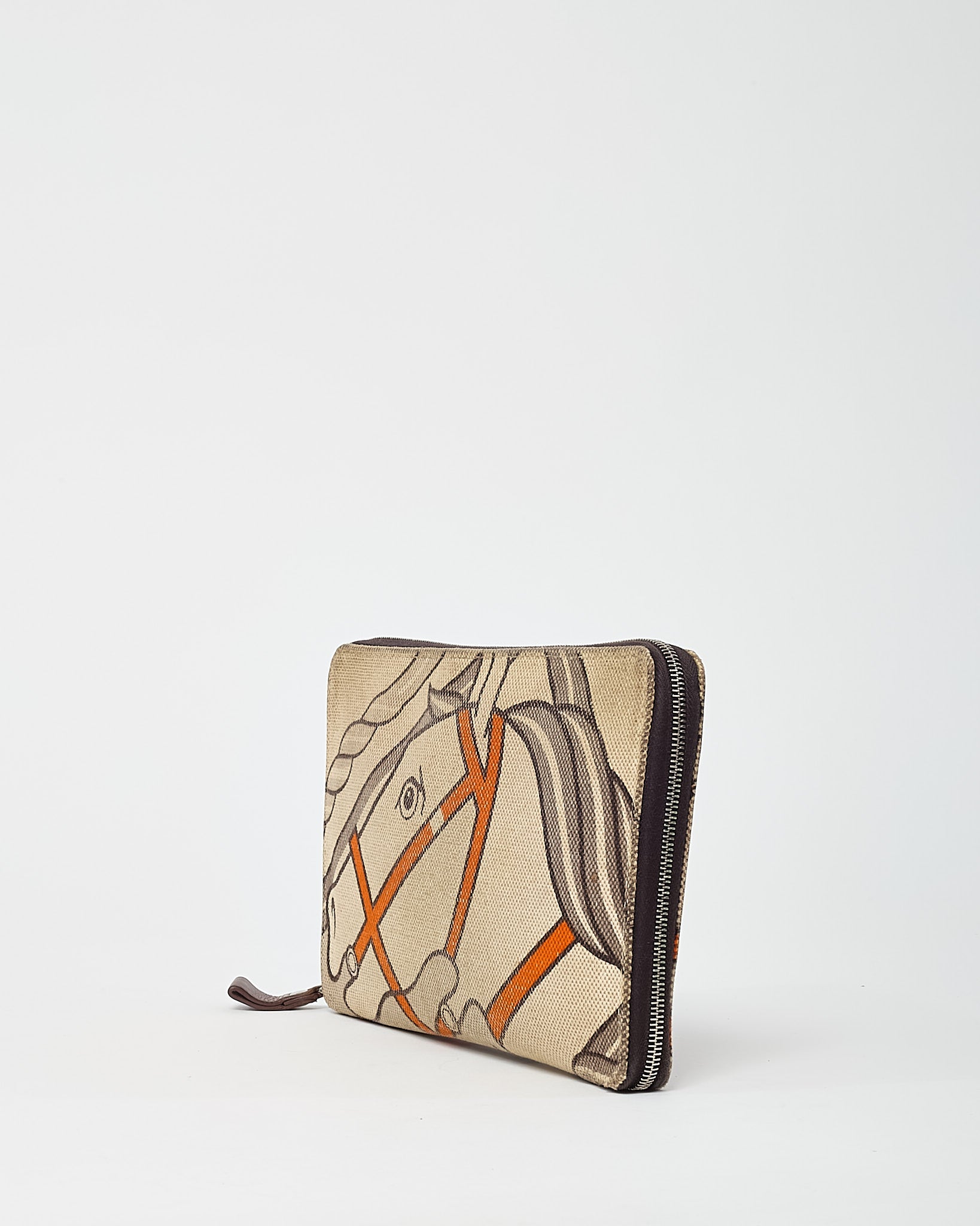 Hermès Beige and Orange Quadrige Steeple Printed Toile Canvas Zippy Wallet GM