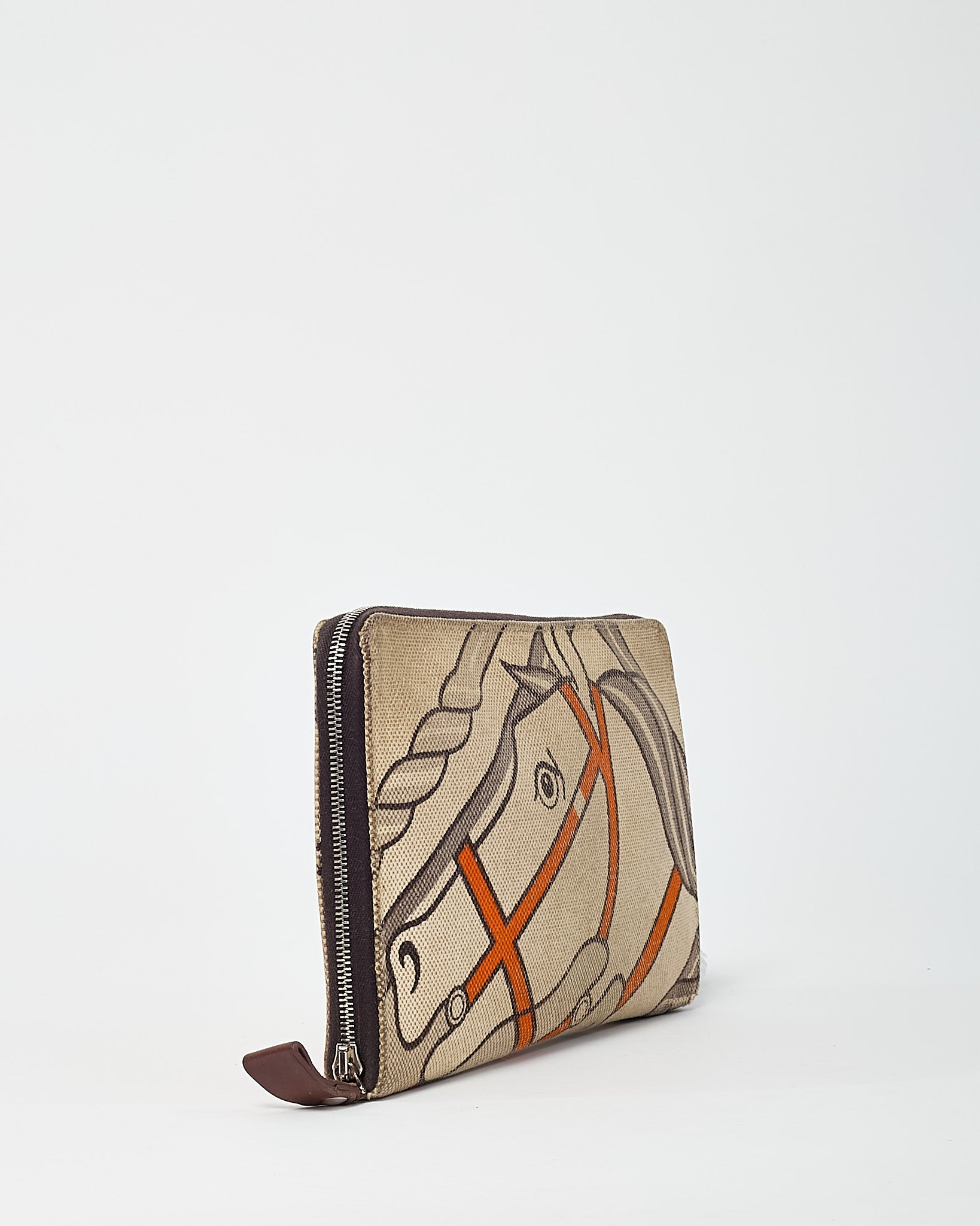 Hermès Beige and Orange Quadrige Steeple Printed Toile Canvas Zippy Wallet GM