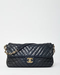 Chanel Black Surpique Chevron Leather Paris-Byzance Large Flap Bag GHW