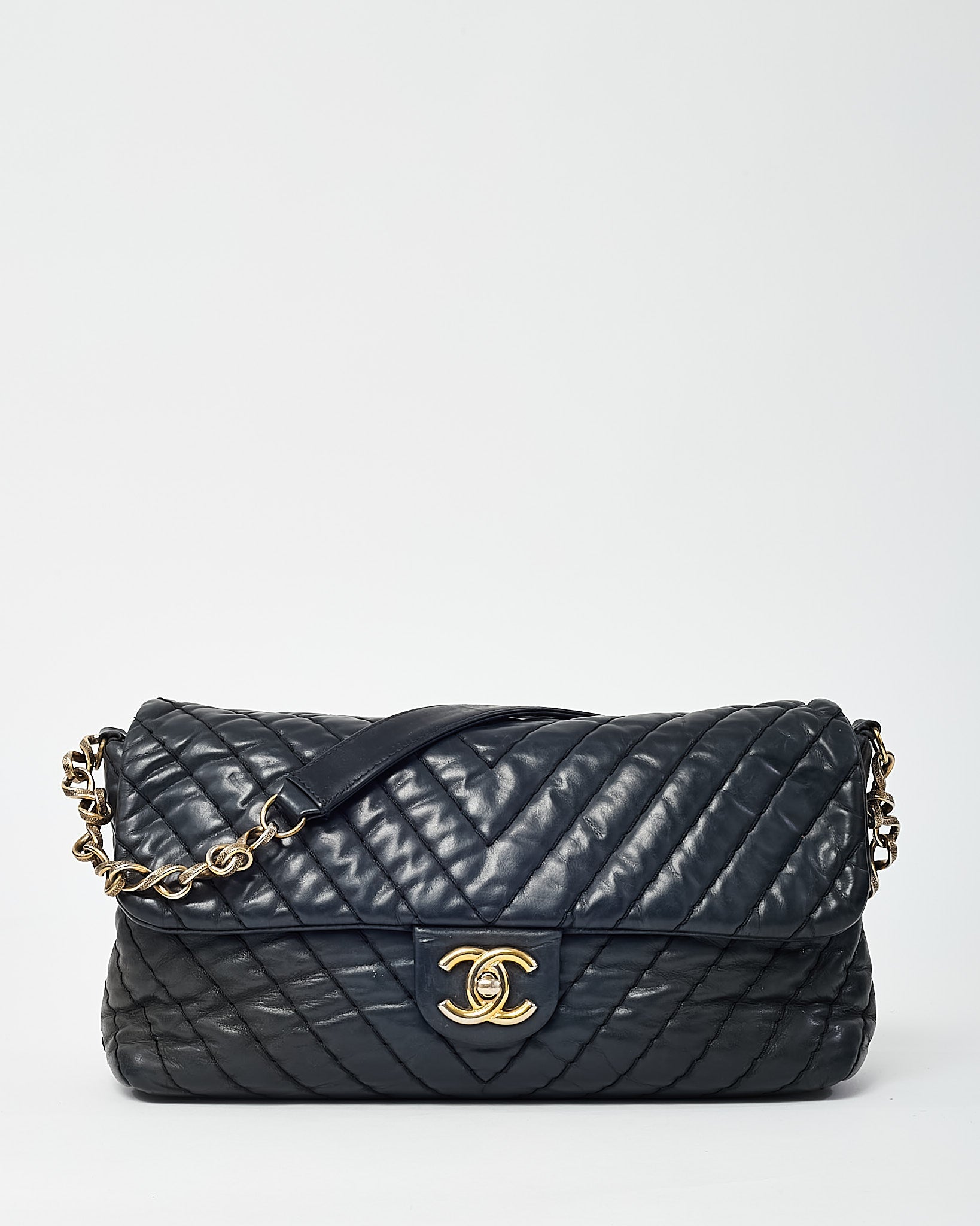 Chanel Black Surpique Chevron Leather Paris-Byzance Large Flap Bag GHW