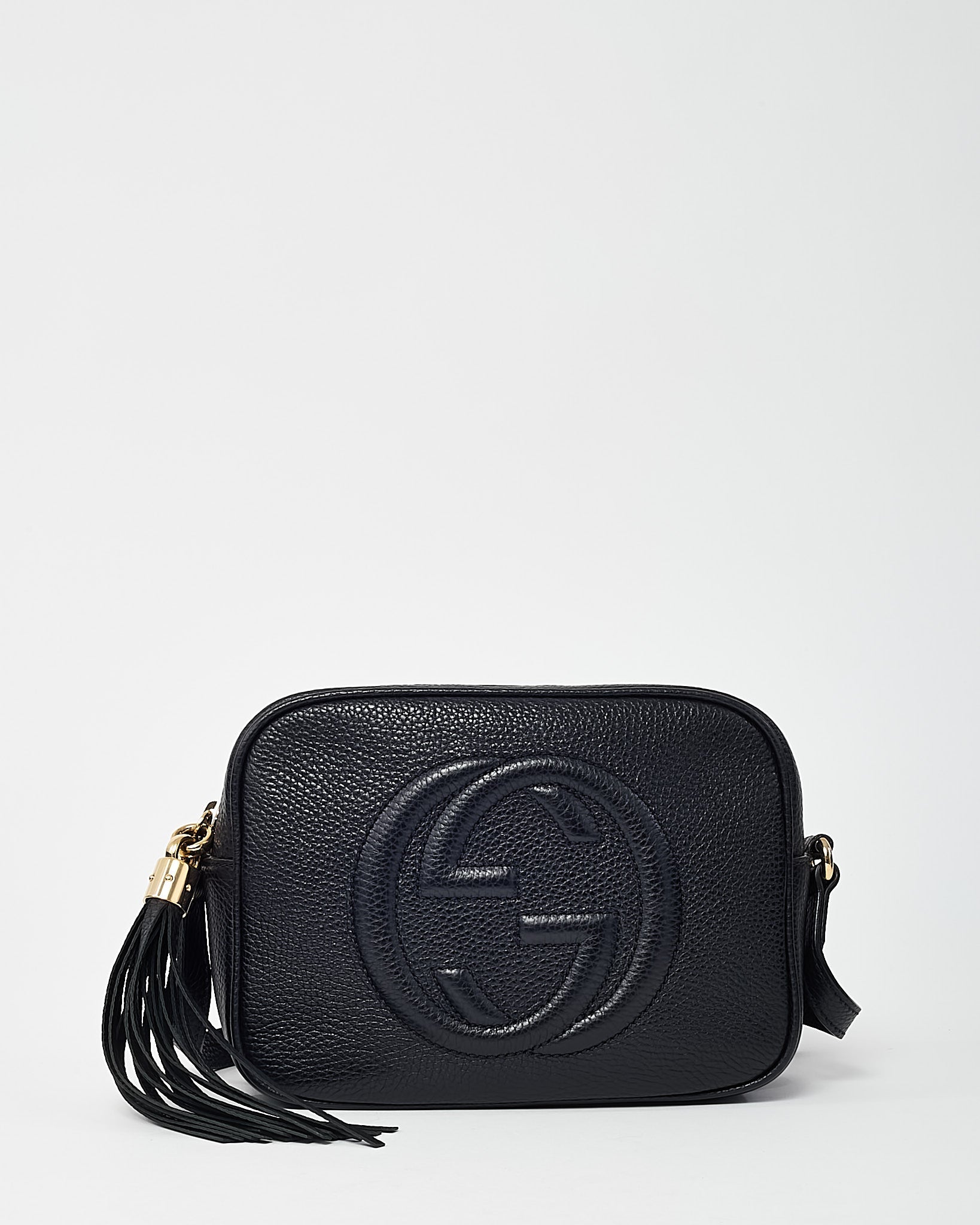 Gucci Black Pebbled Calfskin Leather GG Soho Disco Crossbody Bag