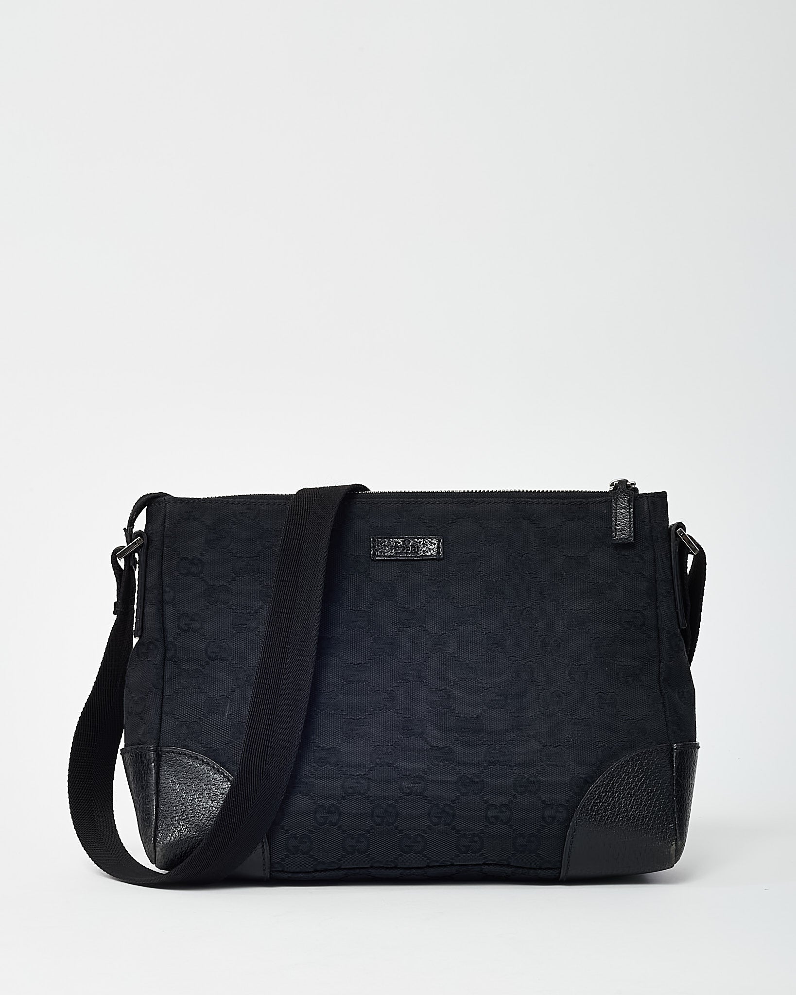 Gucci Black GG Monogram Canvas Messenger Crossbody Bag
