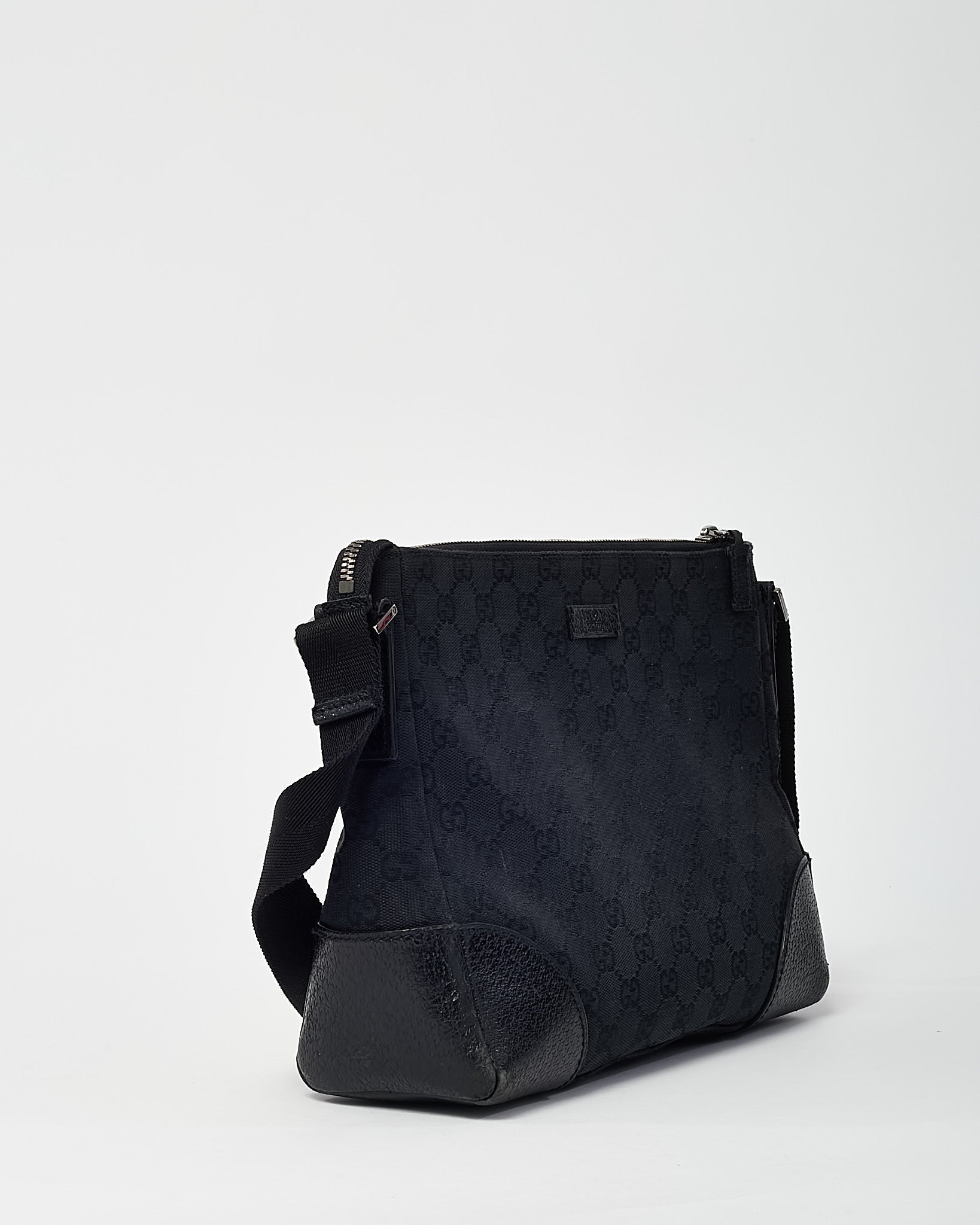 Gucci Black GG Monogram Canvas Messenger Crossbody Bag