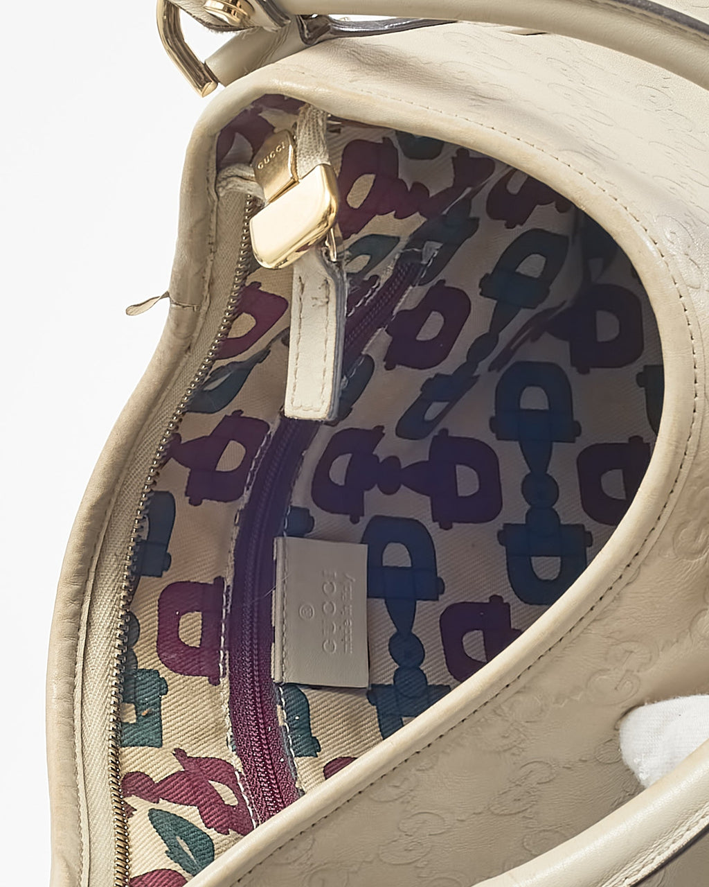 Gucci Light Grey GG Monogram Guccissima Embossed Leather Abbey D-Ring Shoulder Bag
