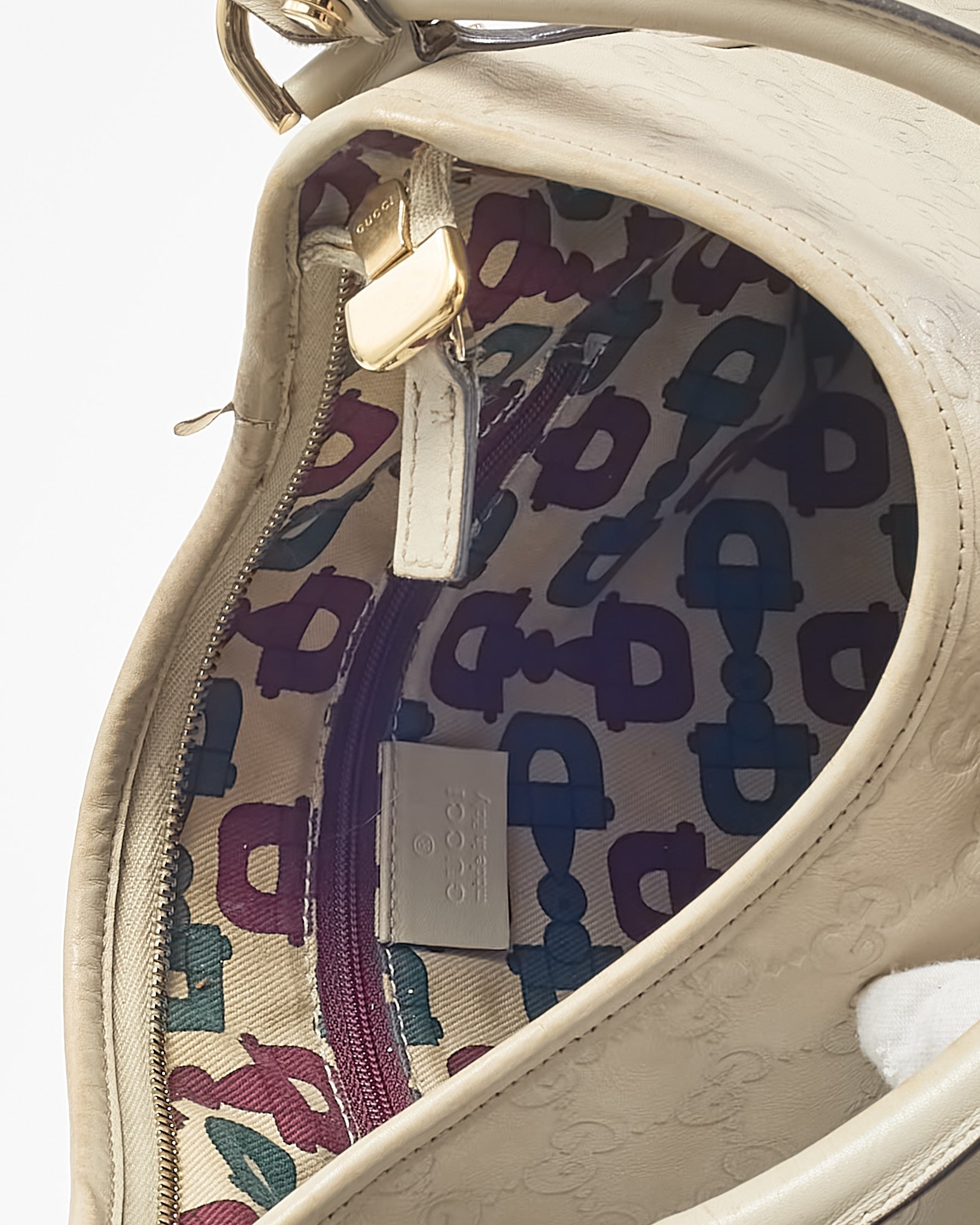 Gucci Light Grey GG Monogram Guccissima Embossed Leather Abbey D-Ring Shoulder Bag