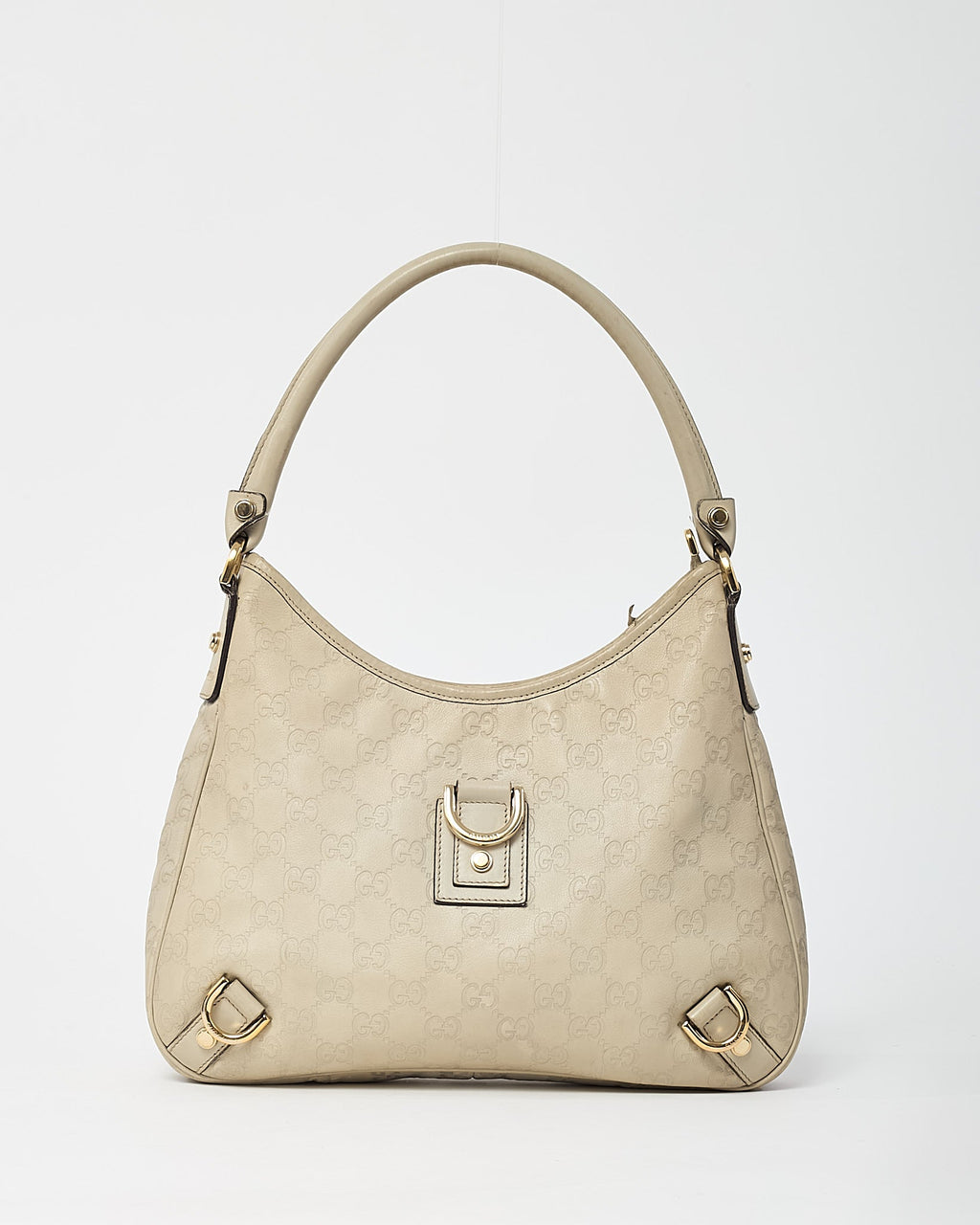 Gucci Light Grey GG Monogram Guccissima Embossed Leather Abbey D-Ring Shoulder Bag