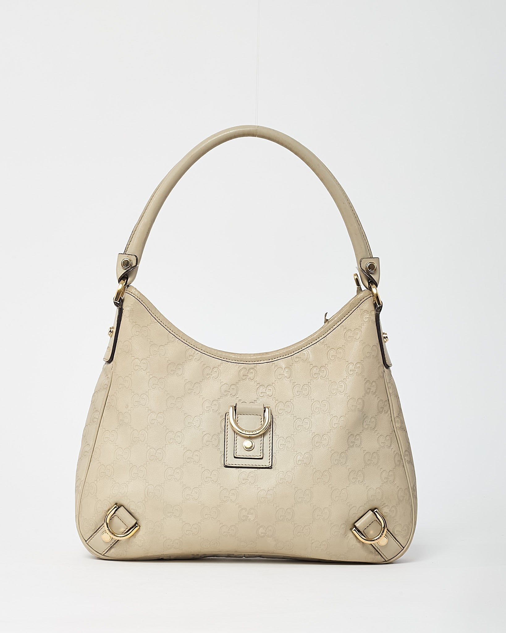 Gucci Light Grey GG Monogram Guccissima Embossed Leather Abbey D-Ring Shoulder Bag